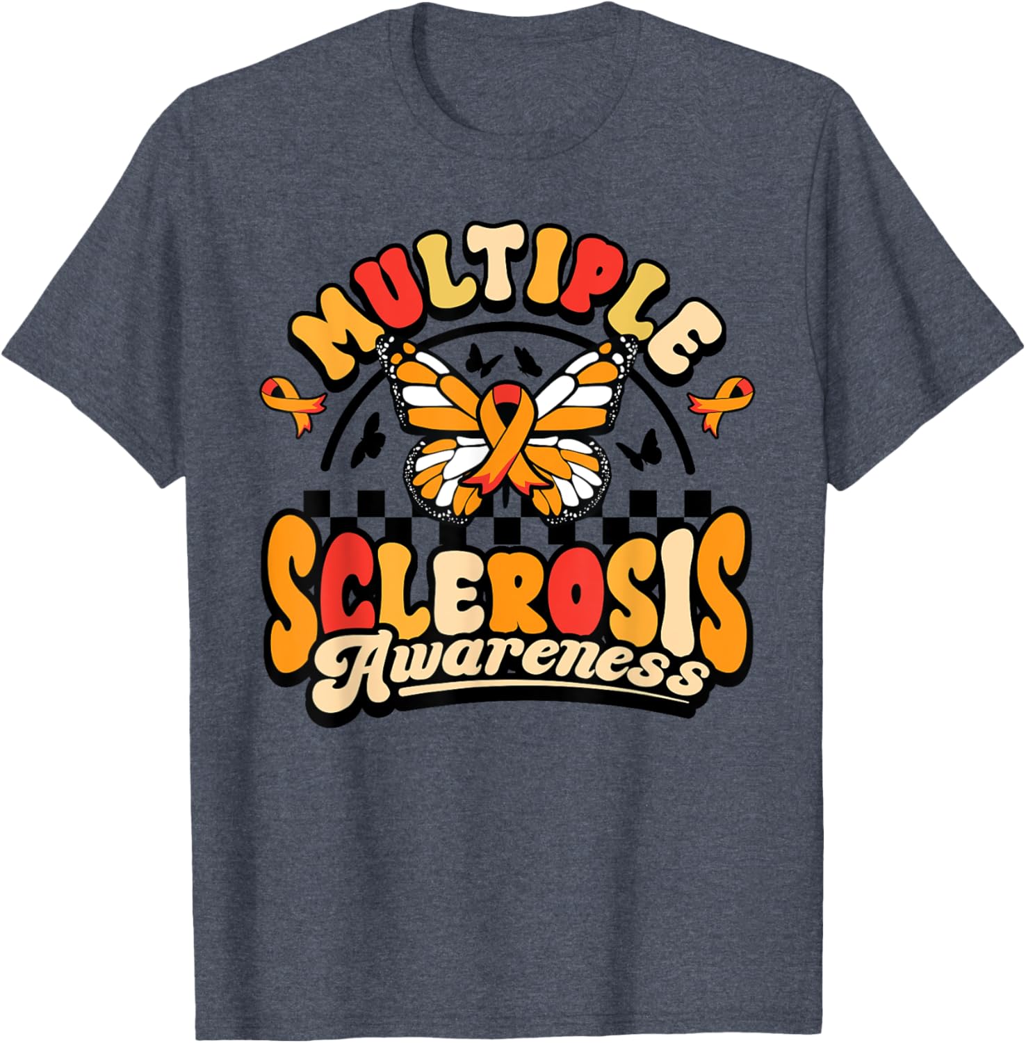 Multiple Sclerosis Awareness Butterfly Orange Ribbon T-Shirt for Support - 11