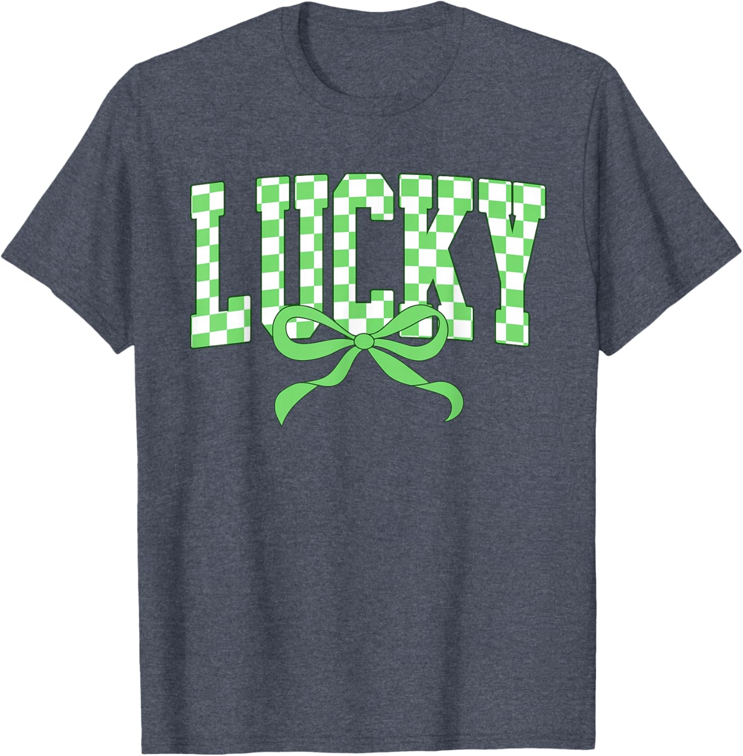 Lucky Shamrock Bow T-Shirt for St Patrick's Day Retro Checkered Style - 1