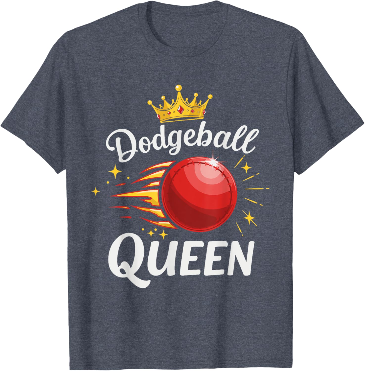 Dodgeball Queen T-Shirt with Crown and Red Ball Graphic Design - 2