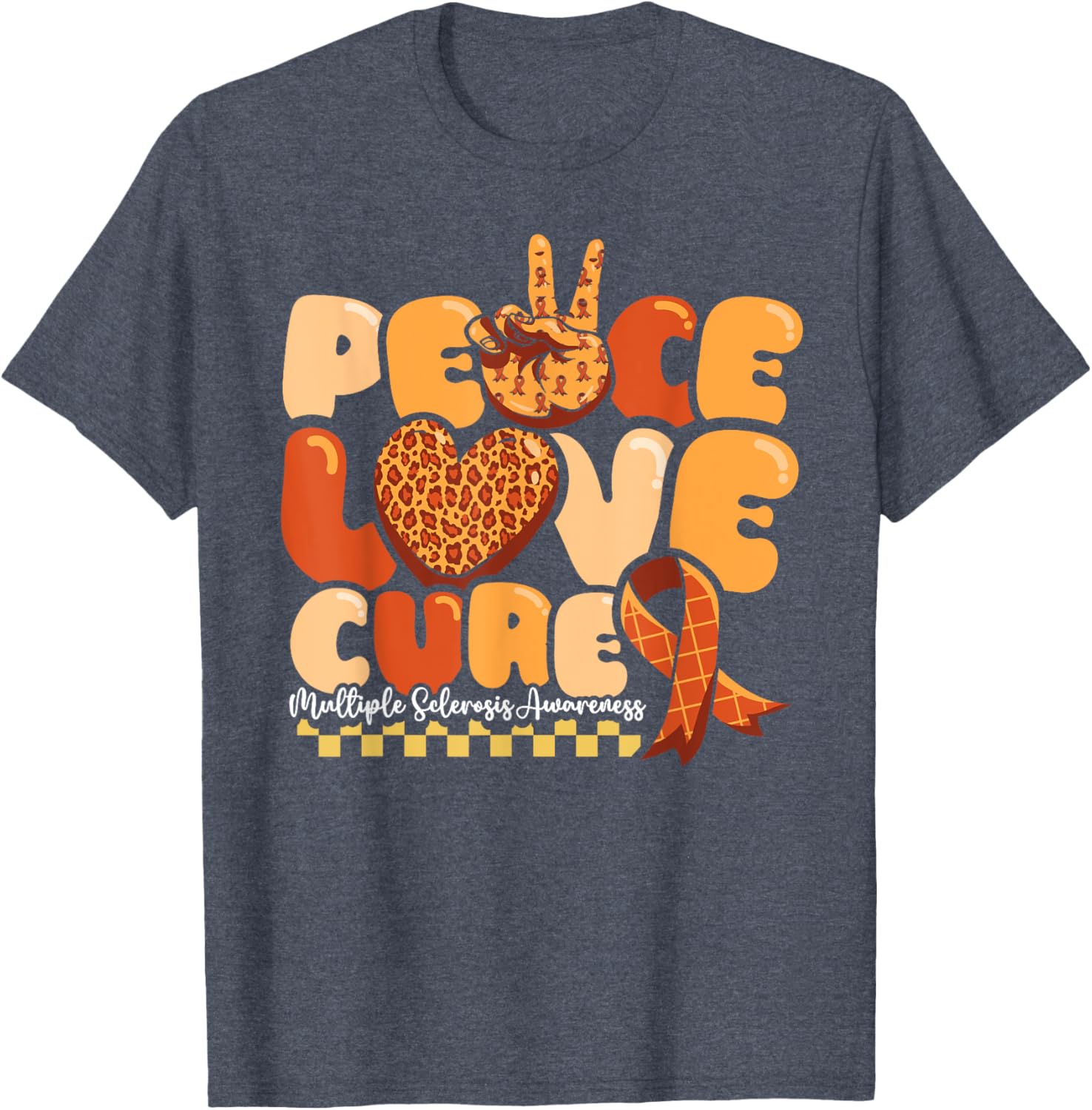 Orange Multiple Sclerosis Awareness T-Shirt Peace Love Cure Warrior - 13