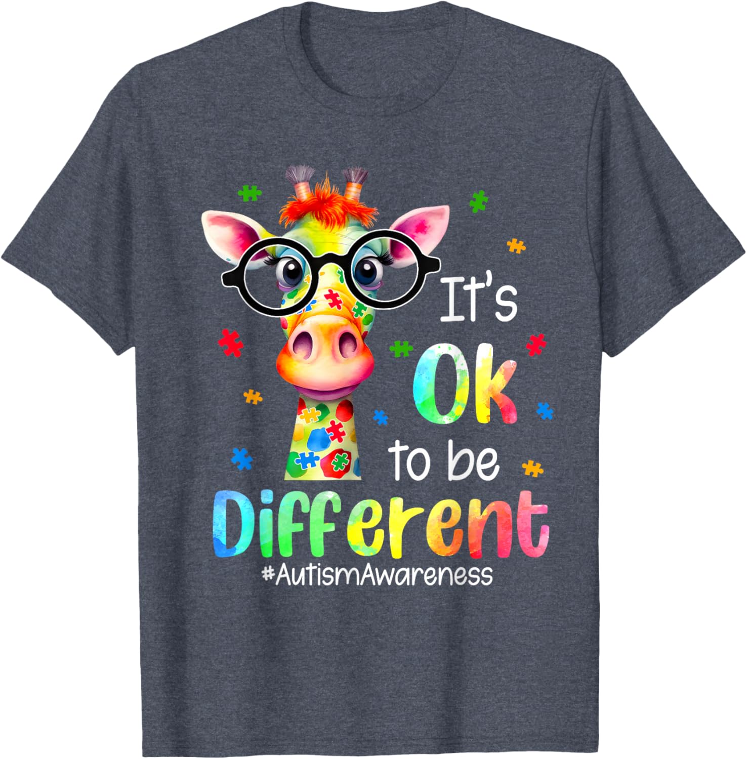 Cute Giraffe Autism Awareness T-Shirt It's Okay to Be Different - 1