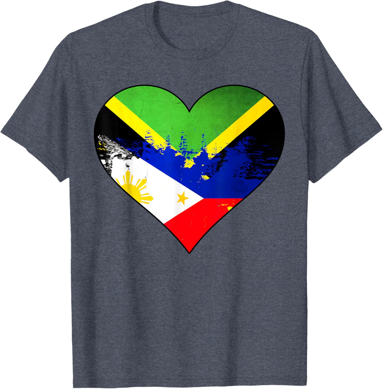 Jamaican Filipino Heritage Flag Heart T-Shirt for Proud Culture Lovers - 7
