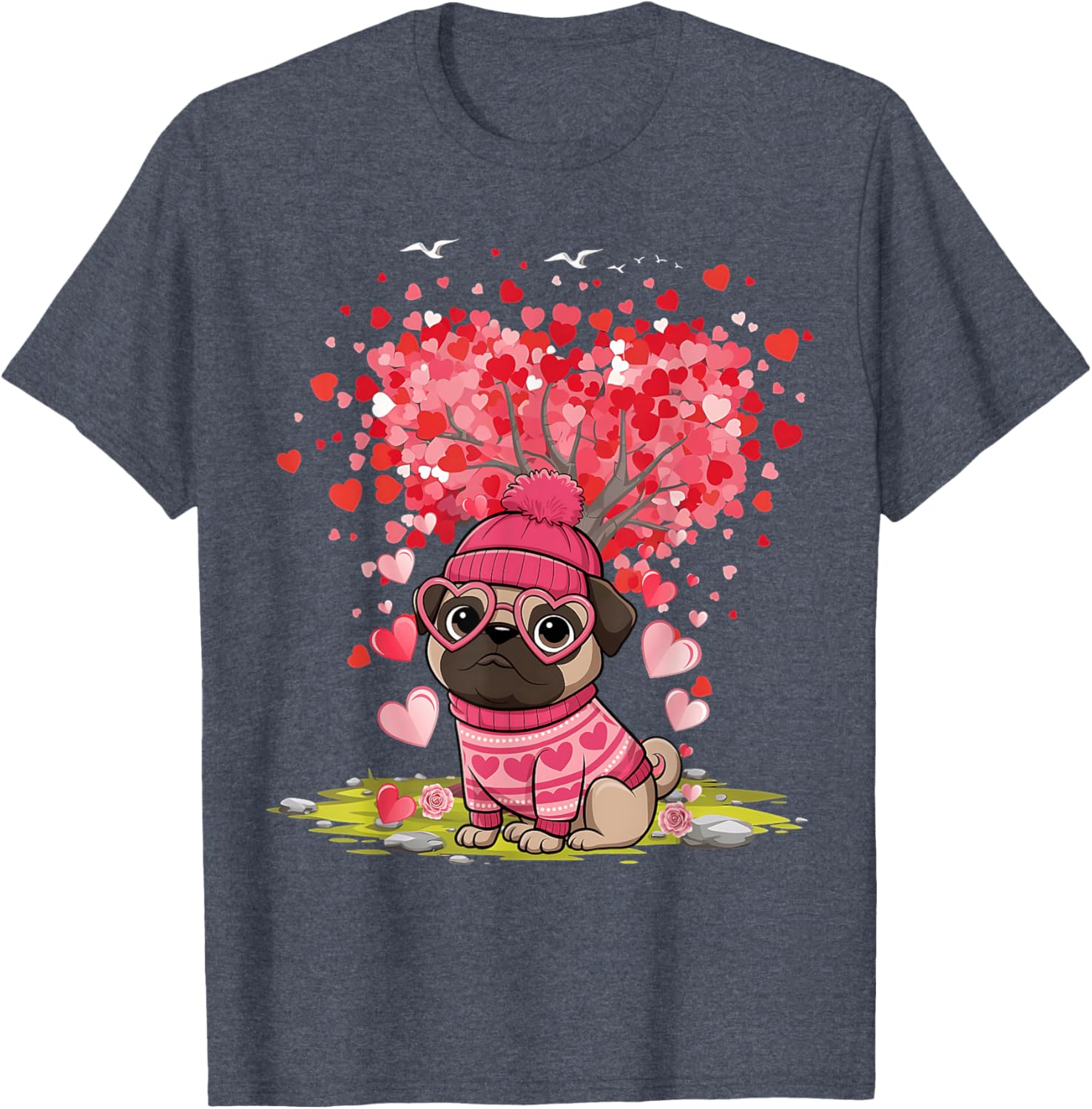 Pug Heart Tree Tee - Adorable Dog Lover Valentine's Day T-Shirt - 29
