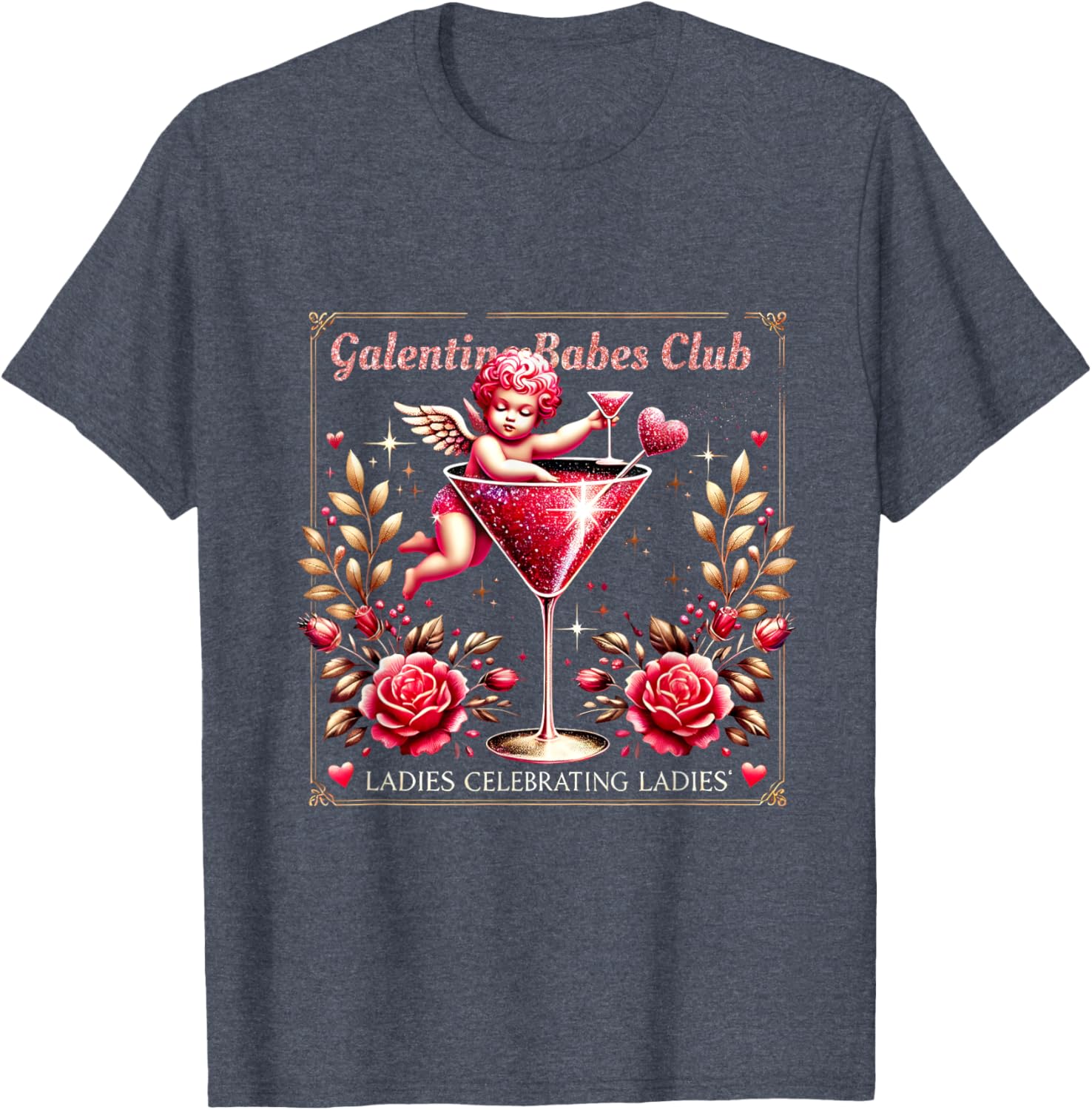 Retro Galentine Girls Club Celebration Martini Glass T-Shirt Design - 13