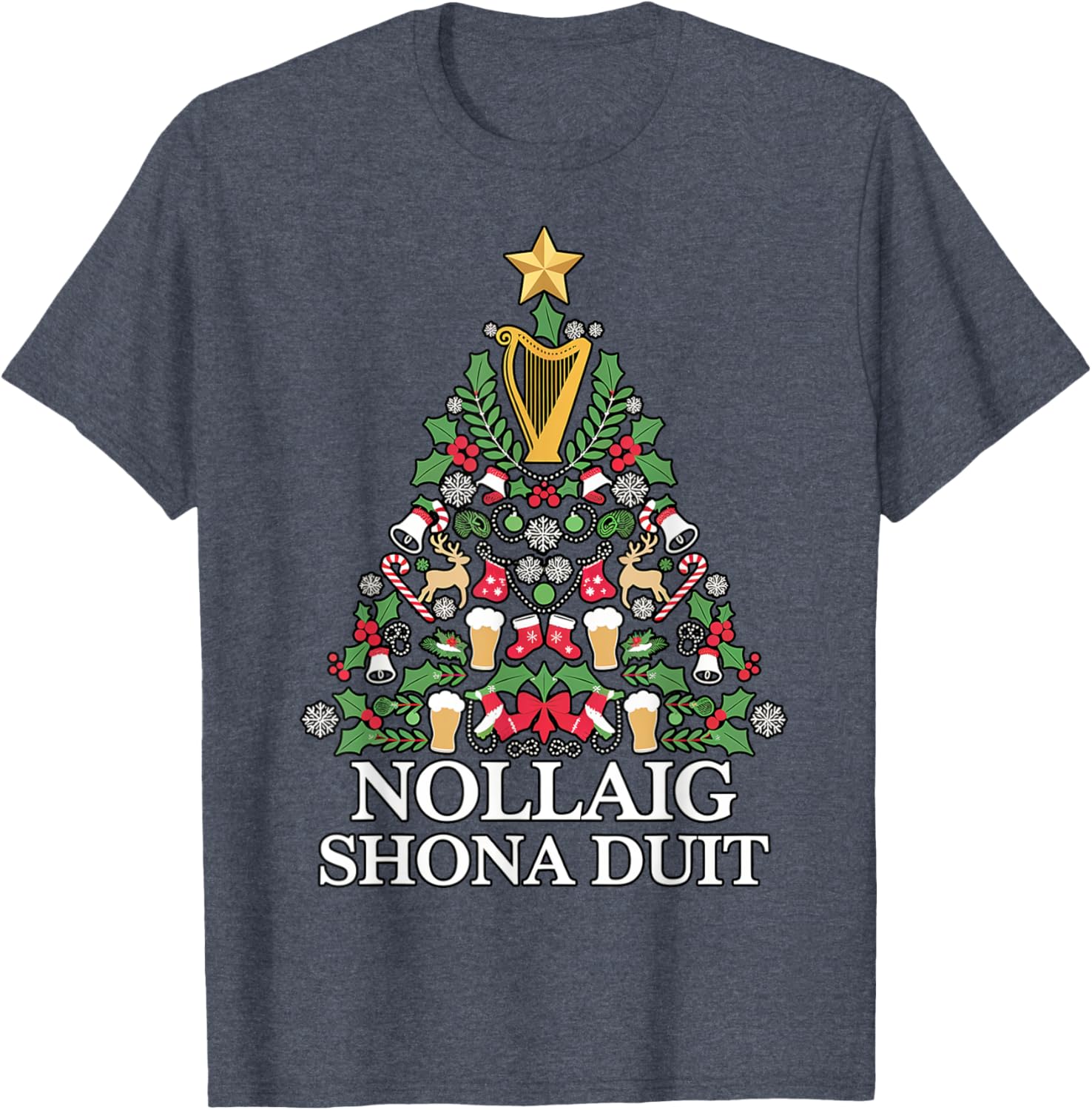 Irish Christmas Tree Nollaig Shona Duit Holiday Art T-Shirt for Festive Cheer - 10