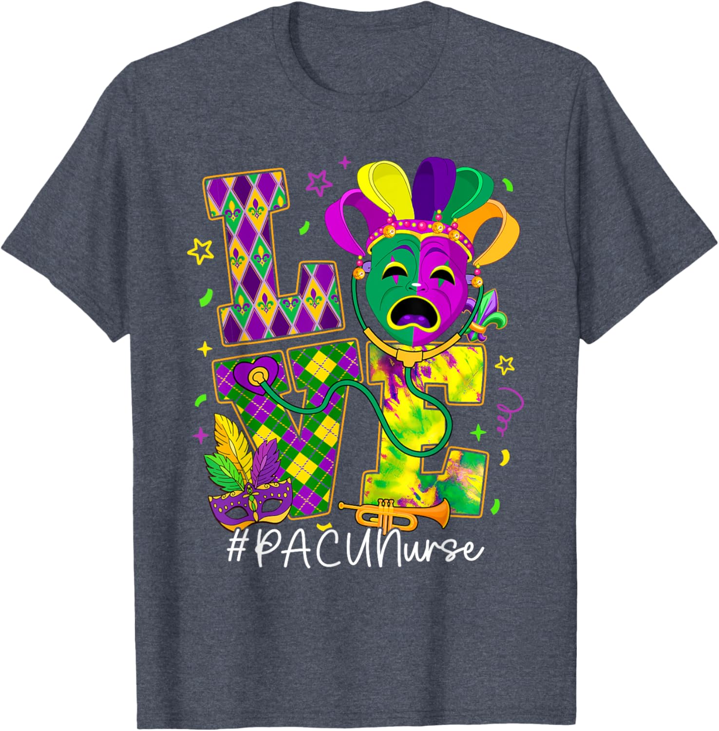 Funny LOVE Mardi Gras PACU Nurse T-Shirt for Carnival Party Fun - 10