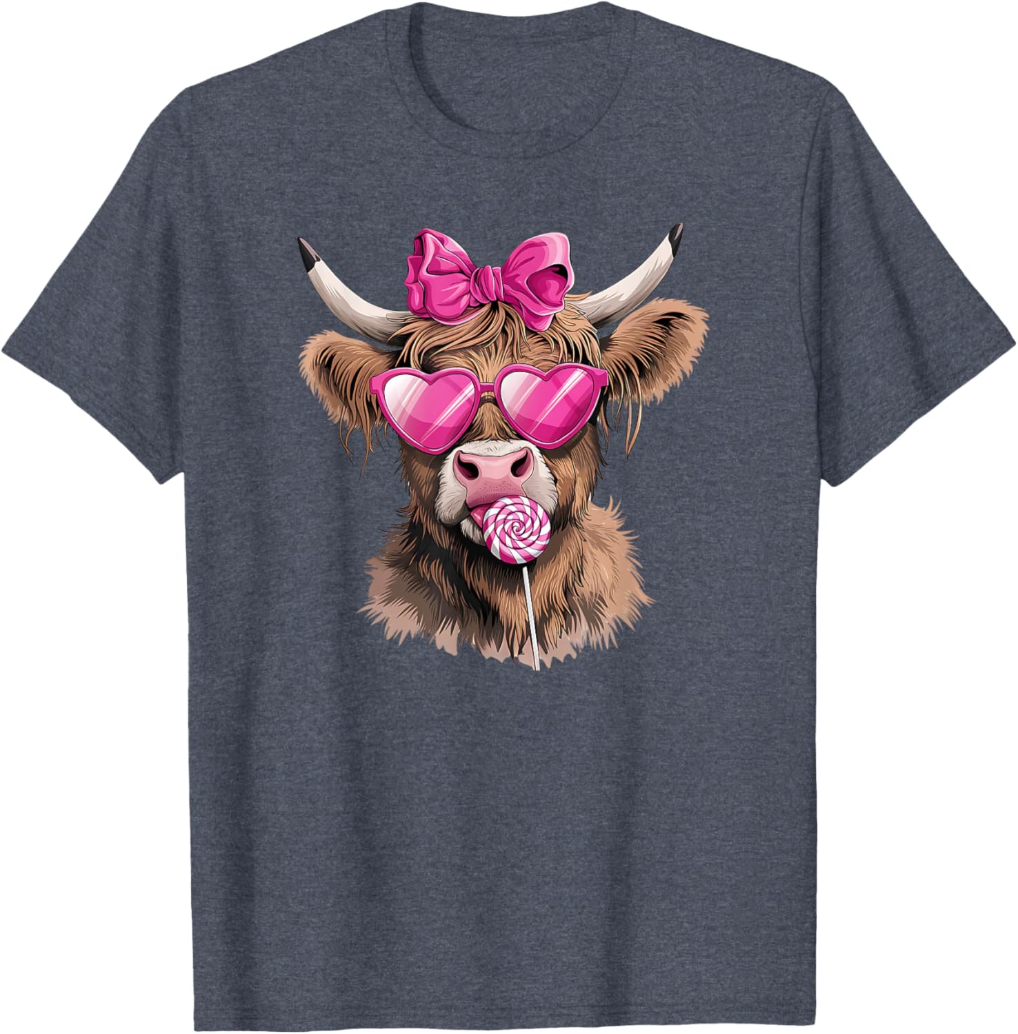 Adorable Highland Cow Valentine's Day T-Shirt with Bow and Sunglasses - 6