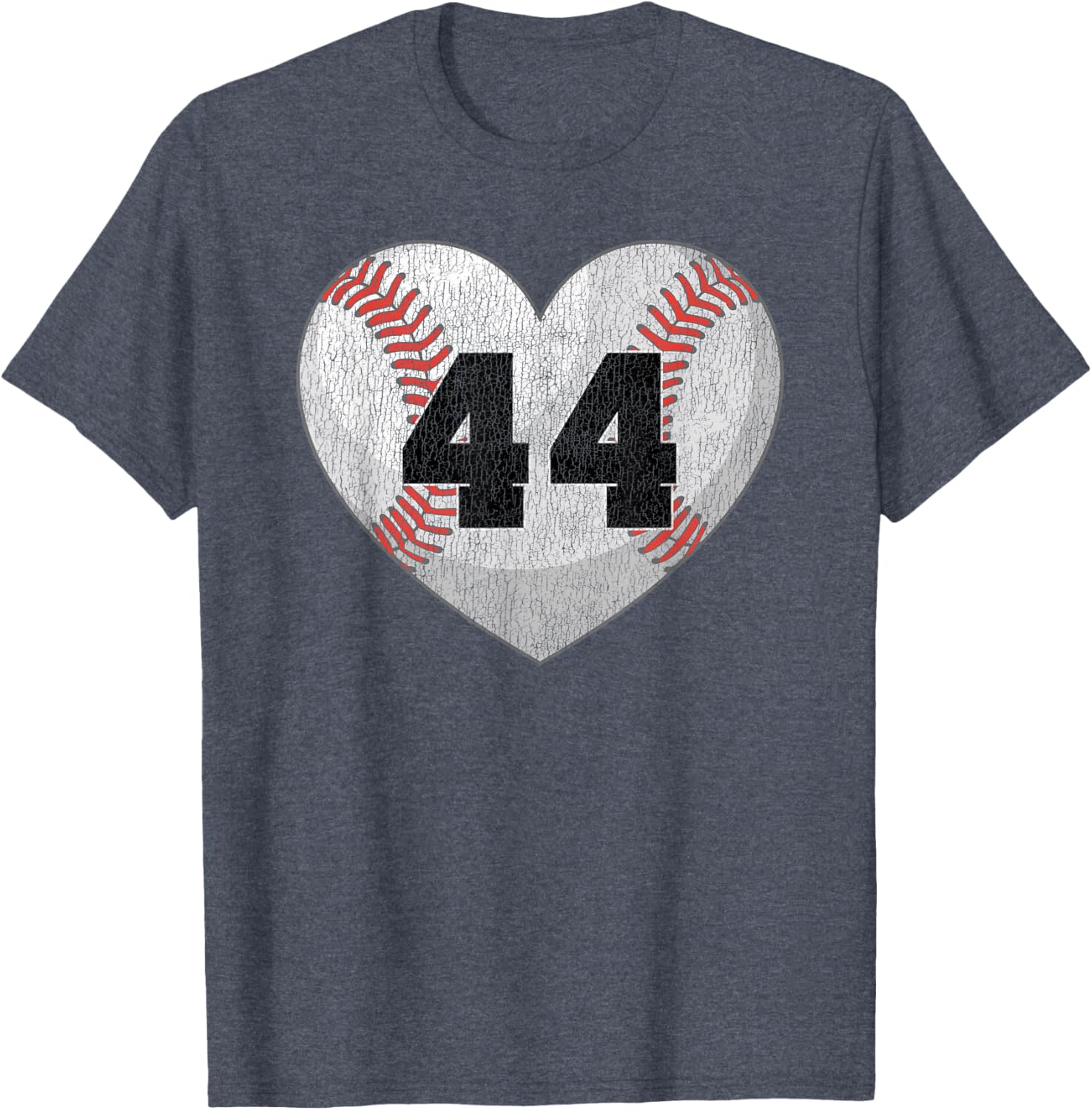 Cute Baseball Number 44 Distressed Heart T-Shirt for Baseball Moms - 8