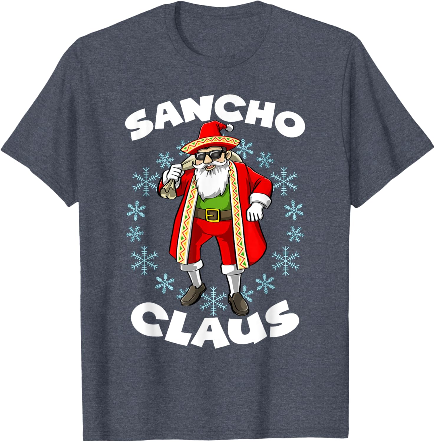 Funny Santa Claus Sancho Mexican Christmas T-Shirt for Holiday Cheer - 7