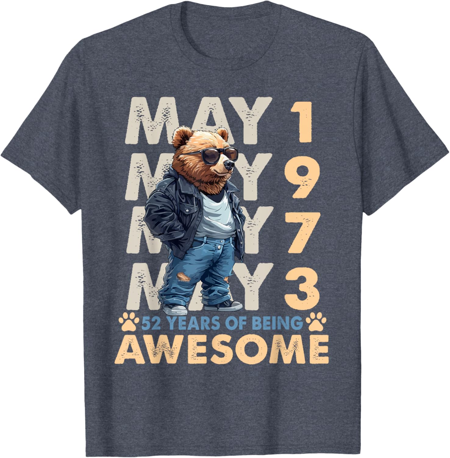Celebrate 52 Years with a May 1973 Birthday Bear Men's T-Shirt - 16