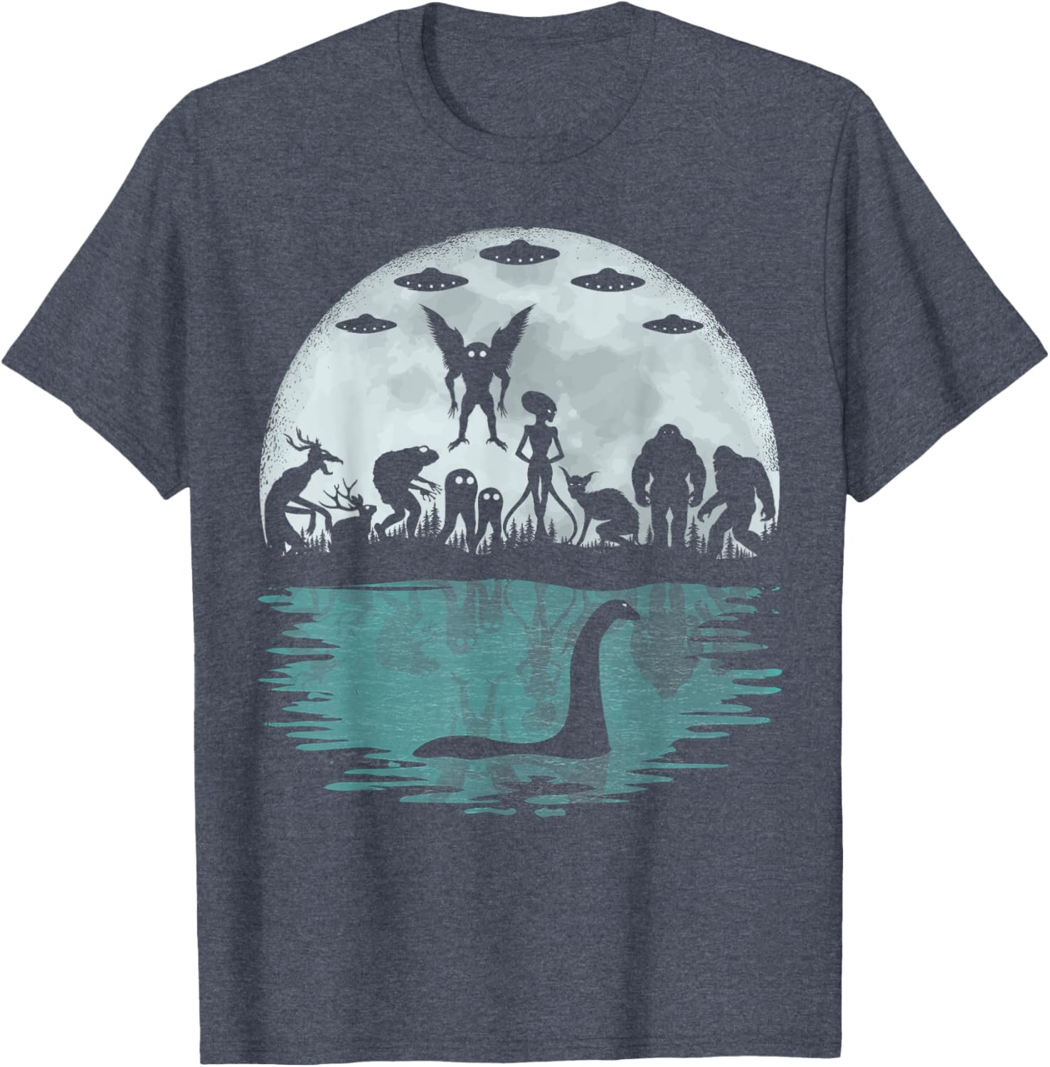 Funny Cryptid T-Shirt featuring Bigfoot Nessie Mothman and Aliens - 1