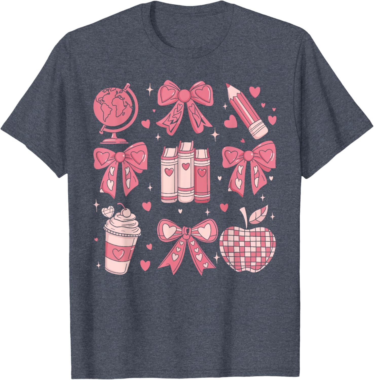 Coquette Bow Apple Book Ribbons Teacher Valentine's Day T-Shirt Gift - 15