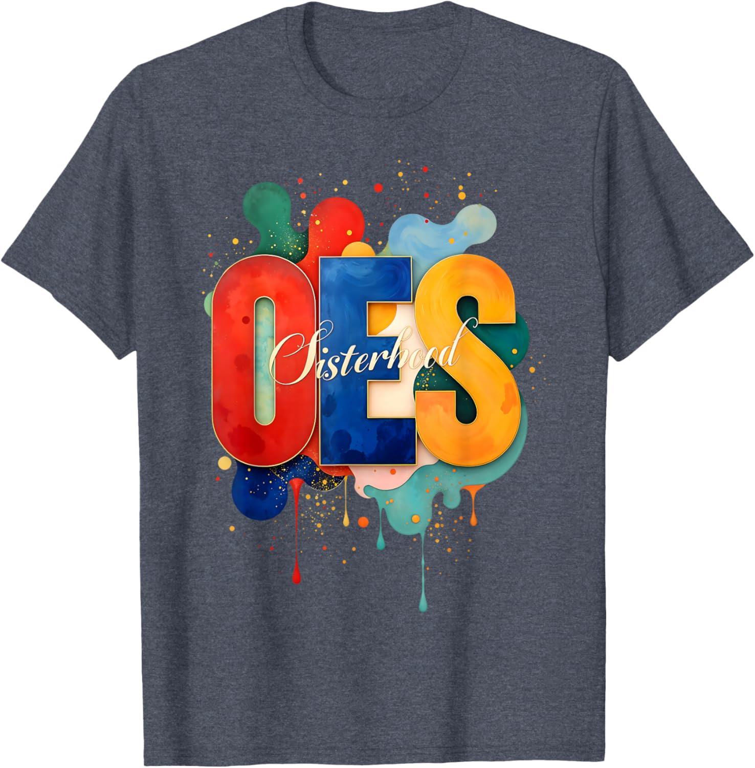 Colorful OES Watercolor Paint Drip T-Shirt for Order of the Eastern Star - 26