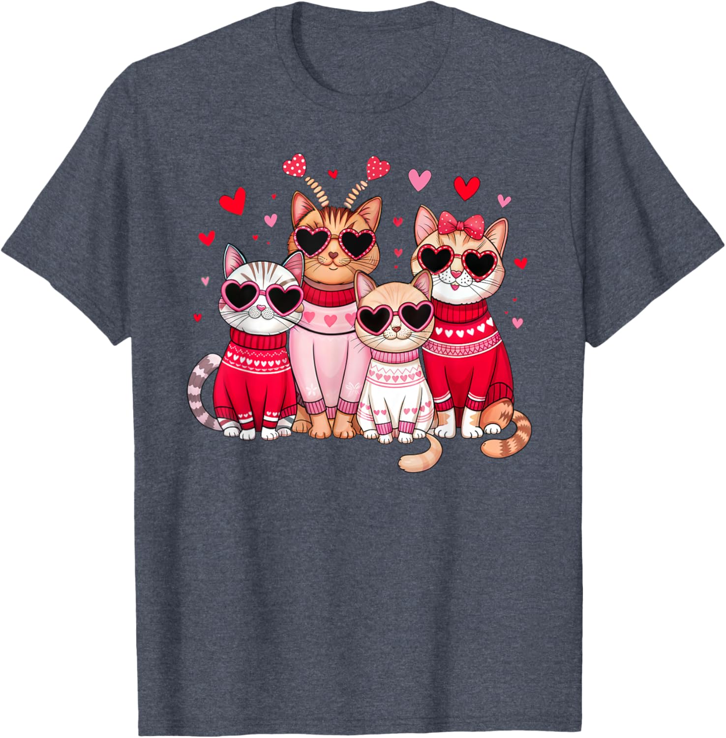 Retro Cat Heart Valentine's Day T-Shirt for Men and Boys, Cute Love Tee - 10