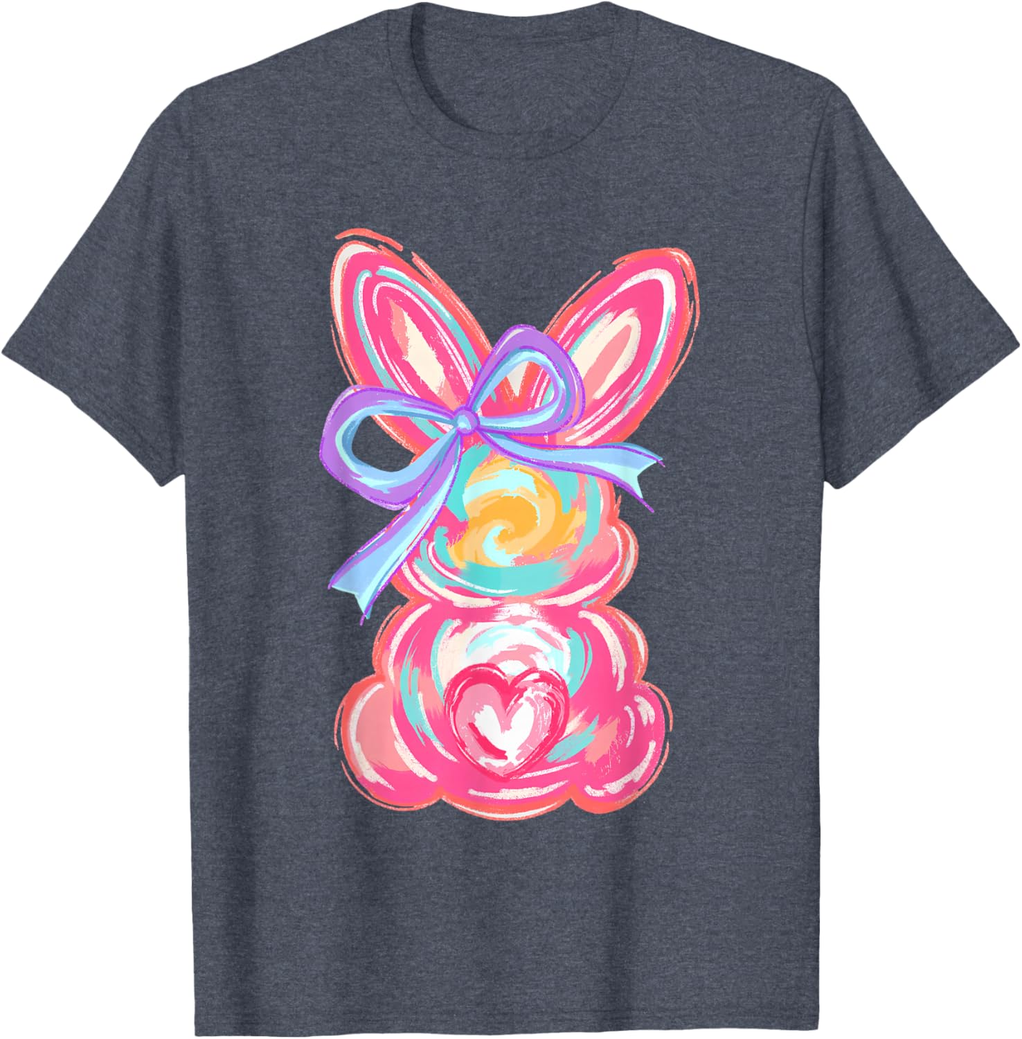 Cute Easter Bunny Bow Tie Dye T-Shirt for Girls and Women - 7