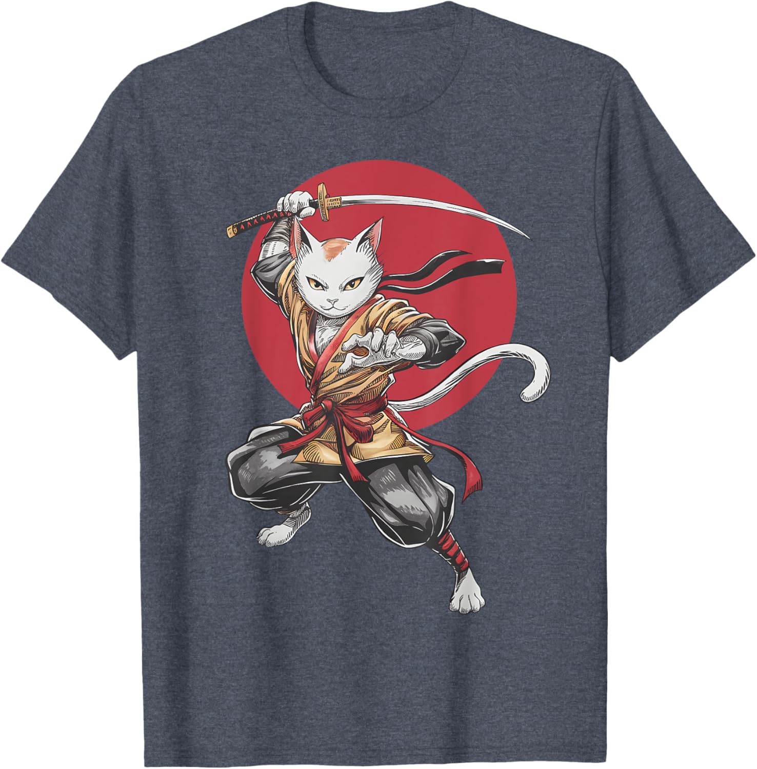 Samurai Cat Vintage Japanese Art Anime T-Shirt for Cat Lovers - 16