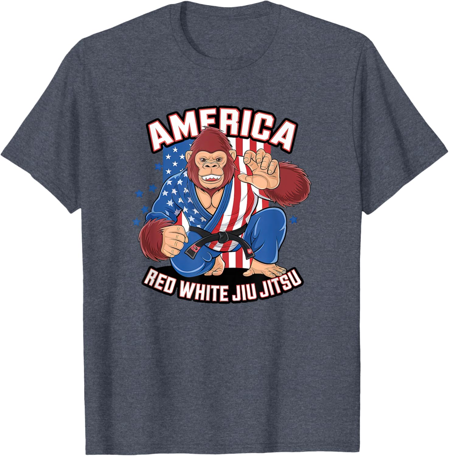 Funny USA Jiu Jitsu Monkey T-Shirt in Red and White for BJJ Fans - 3