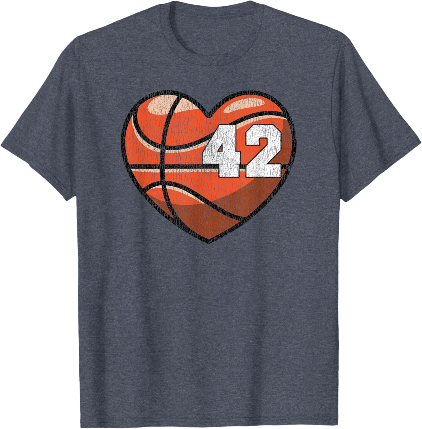 Distressed Heart Design Basketball Number 42 T-Shirt for Fans - 8