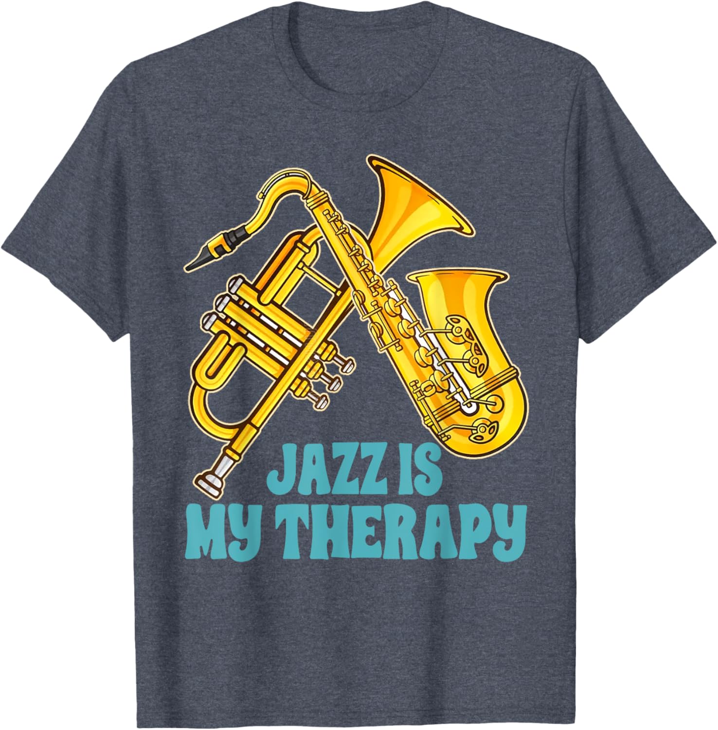 Jazz Lover Musician T-Shirt Featuring Saxophone and Trumpet Design - 4