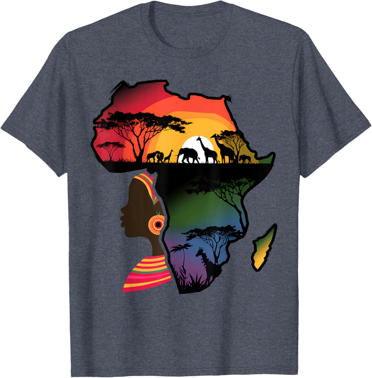 Black Women Afro Map Safari Animals T-Shirt Celebrating African Heritage - 13
