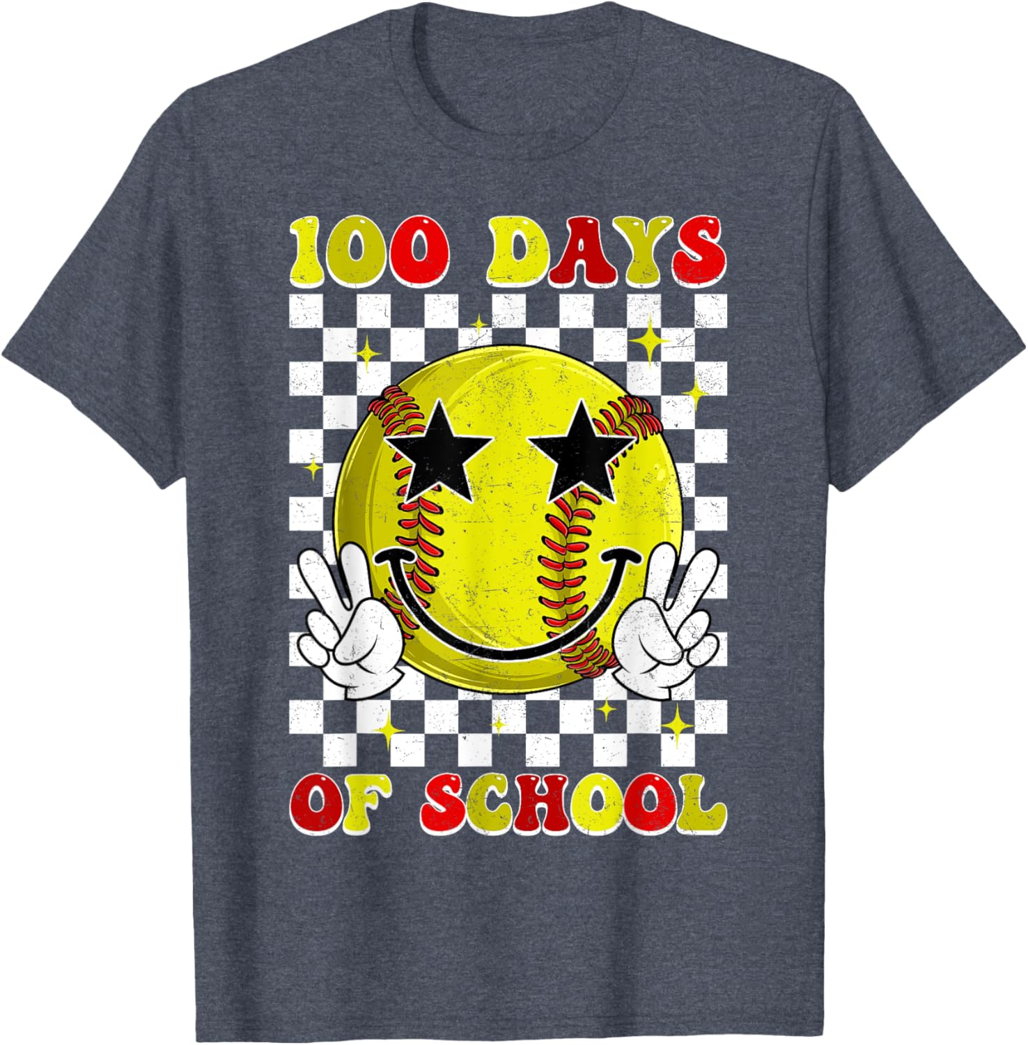 Groovy 100 Days Smarter Softball T-Shirt for Boys, Fun School Style - 24