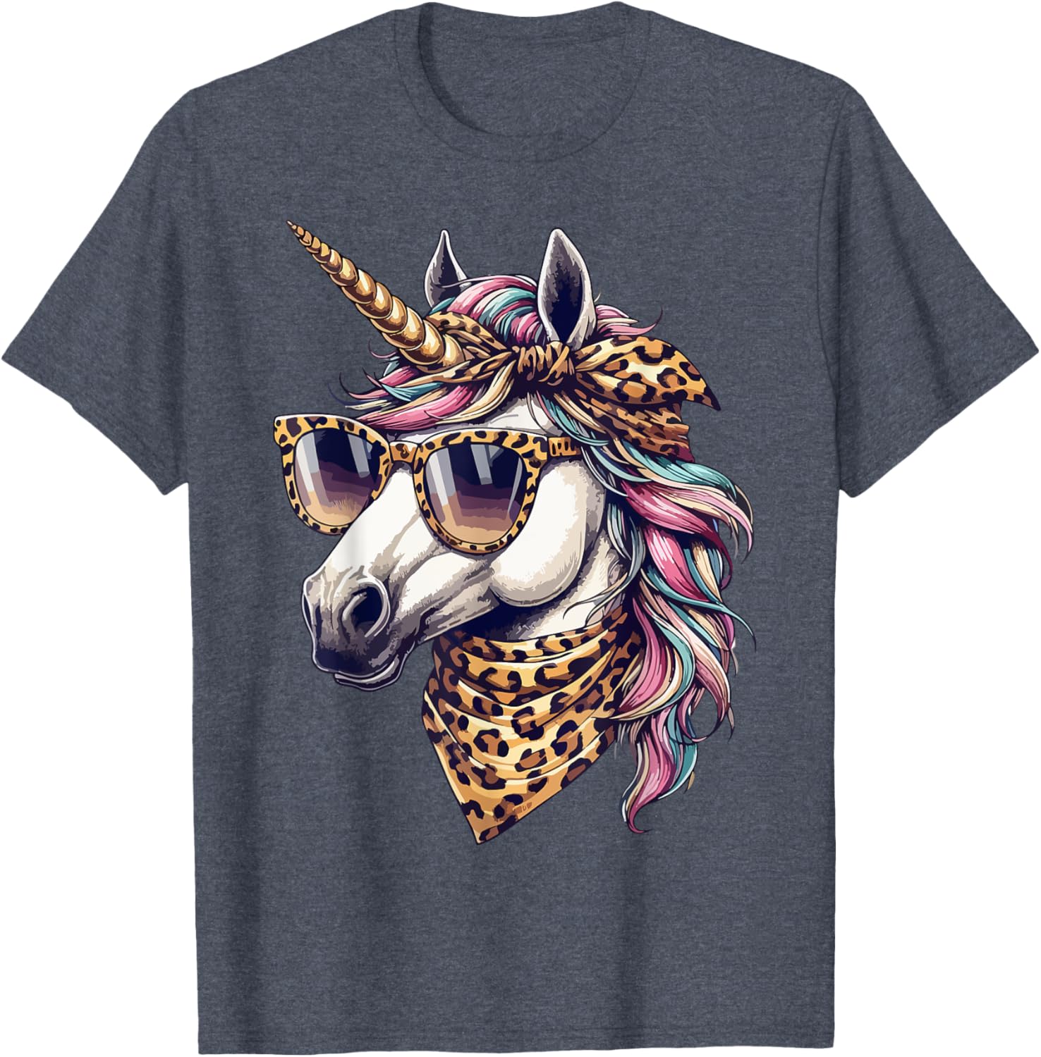 Whimsical Unicorn in Leopard Scarf and Sunglasses T-Shirt for Fun Style - 7