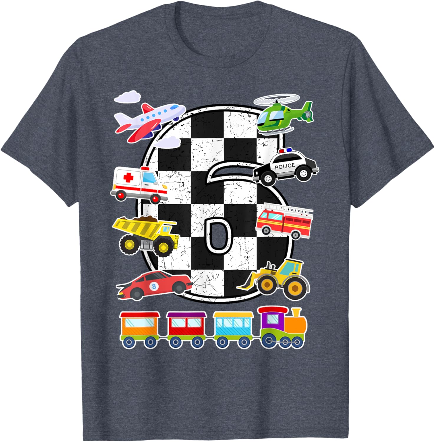 Adorable 6 Year Old Transportation T-Shirt for Boys with Trucks, Cars, Trains & Planes - 13