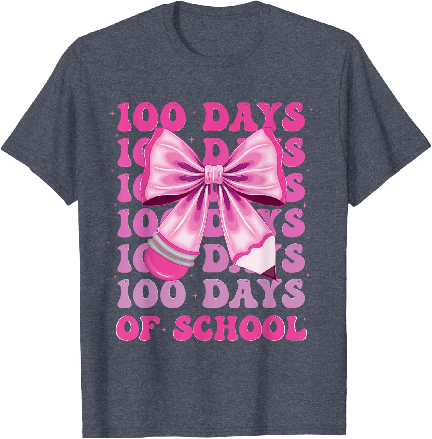 100 Days of School Girls Coquette Bow T-Shirt for Celebrating 100th Day - 1