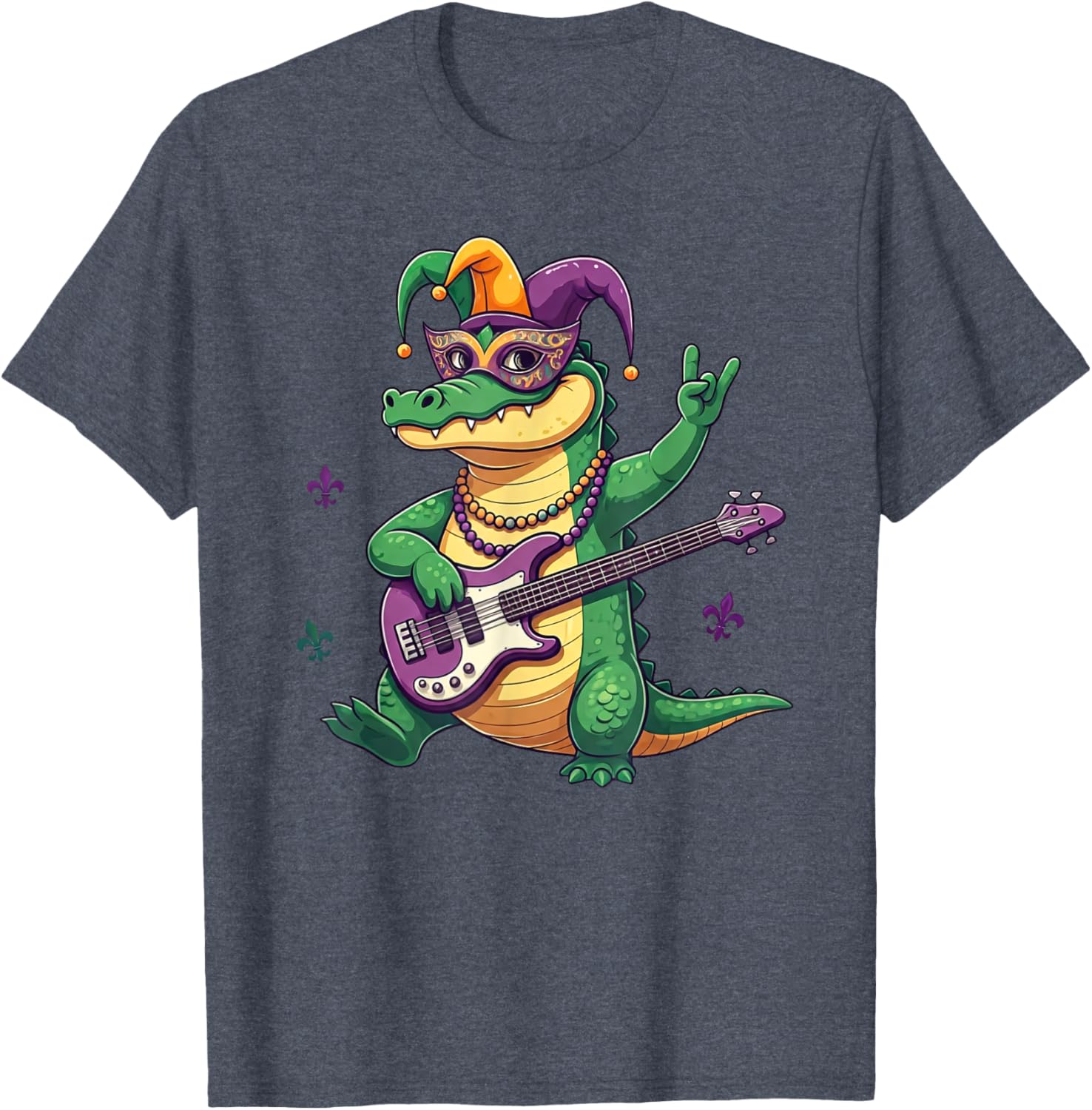Bass Guitar Alligator Mardi Gras T-Shirt for Men, Women, and Kids - 18