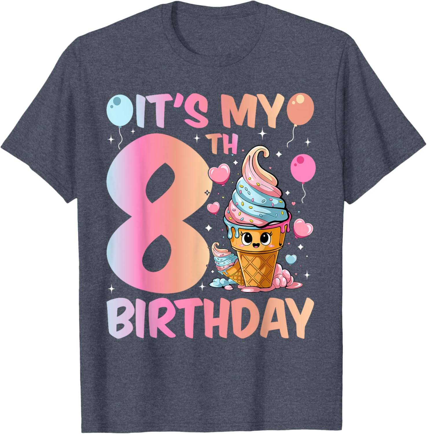 Cute Ice Cream Number 8 T-Shirt for Girls 8th Birthday Celebration - 3