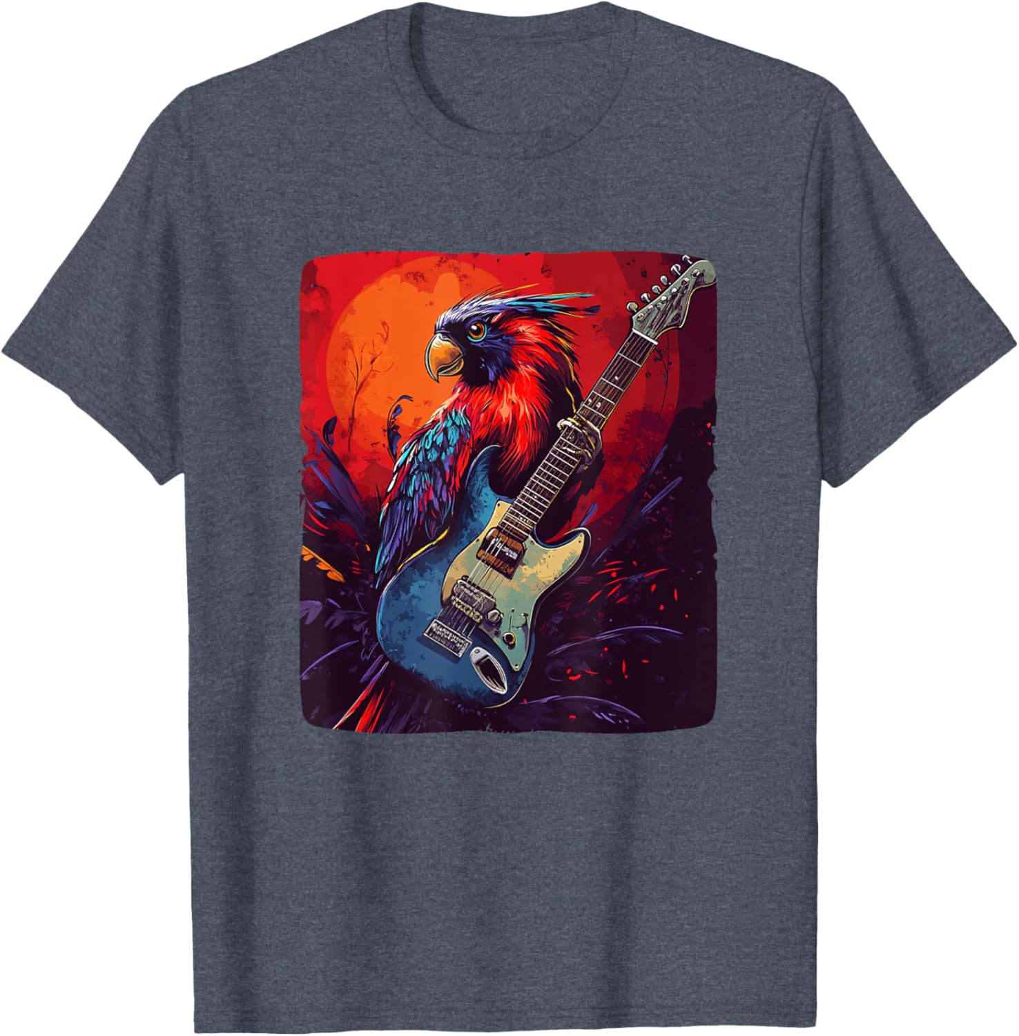 Trendy Rock Vibes Electric Guitar Bird T-Shirt for Music Lovers - 8