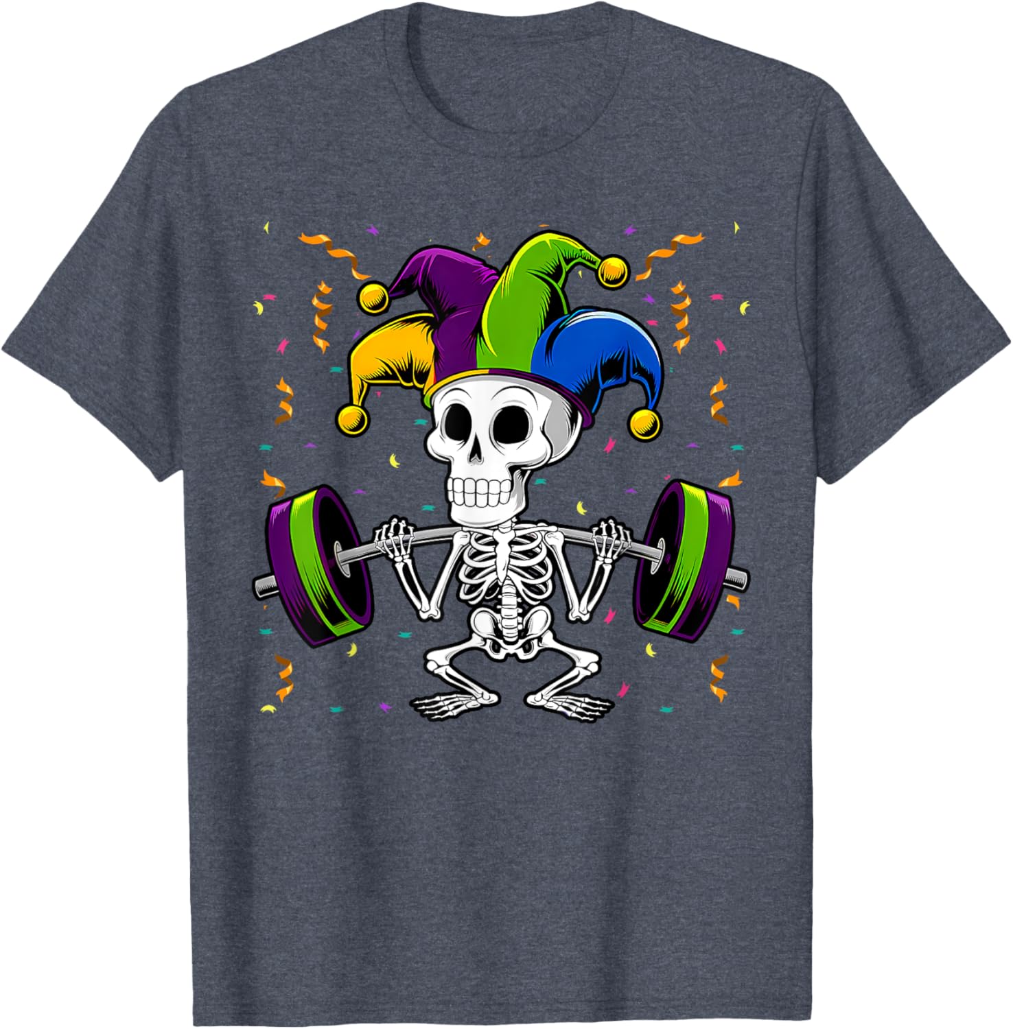 Jester Skeleton Deadlift T-Shirt for Mardi Gras Gym Lovers - 5