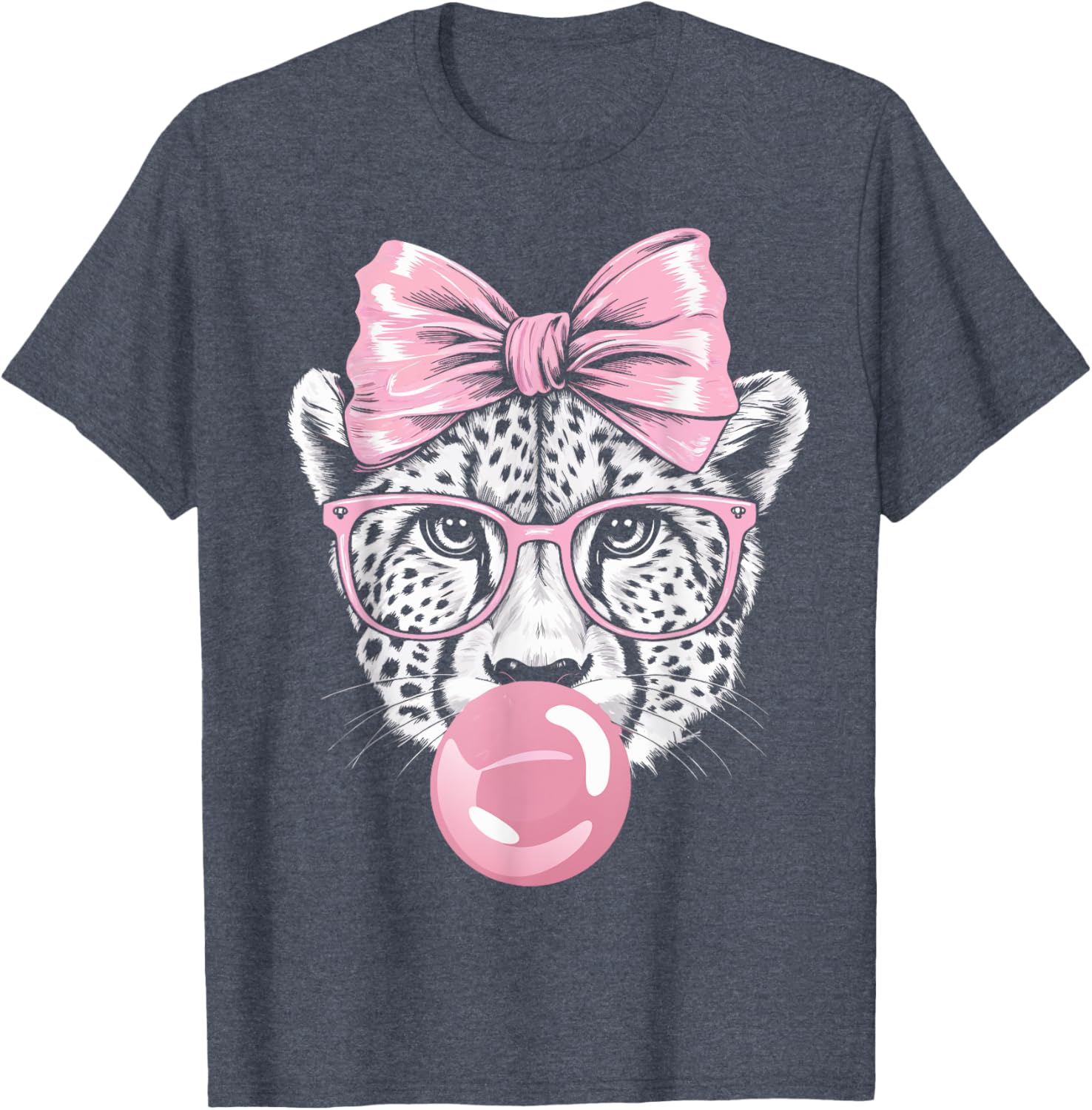 Cheetah With Glasses Blowing Pink Bubble Gum T-Shirt for Fun Fashion - 14