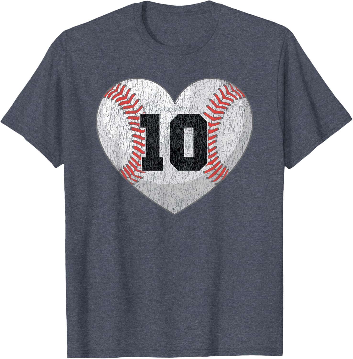 Baseball Mom T-Shirt with Distressed Heart and Number 10 Design - 4