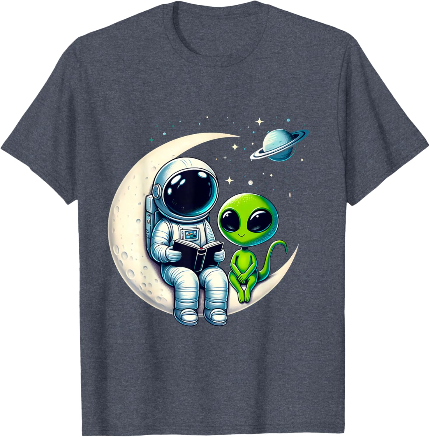 Astronaut Reading to Alien Kids T-Shirt for Space Lovers and Dreamers - 8