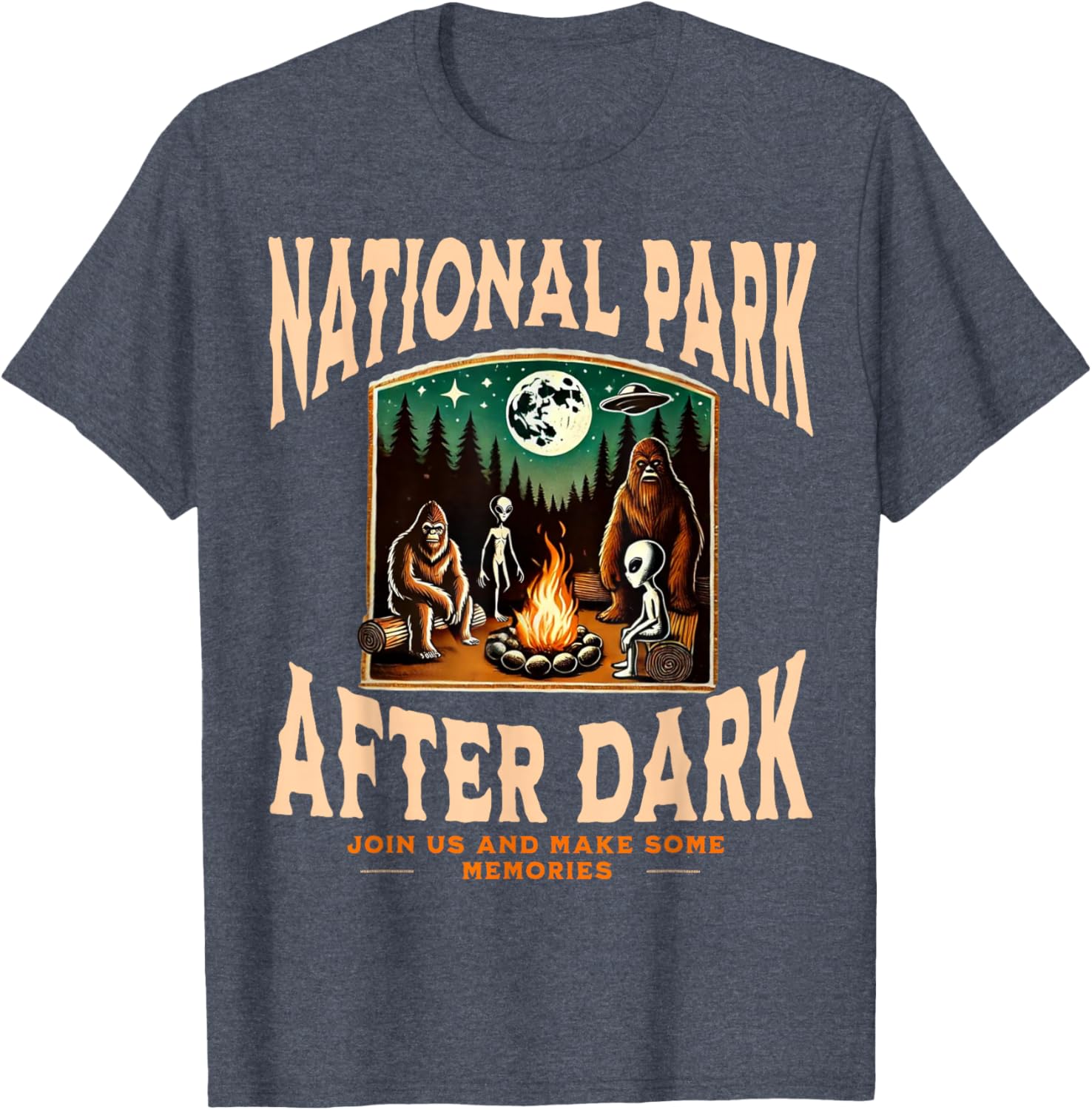 Funny Bigfoot Campfire T-Shirt for National Park Lovers at Night - 15
