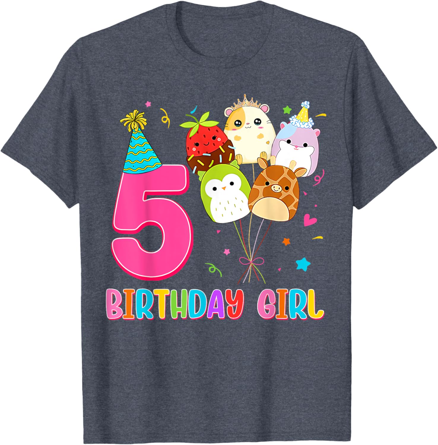 Cute Birthday Girl Squish Squad T-Shirt for 5 Year Old Girls - 9