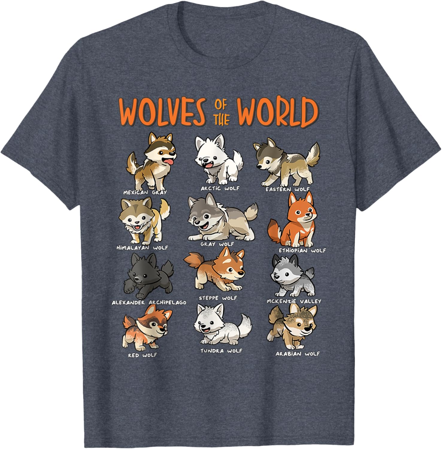 Cute Wolves of the World T-Shirt for Kids and Adults Educational Fashion - 9