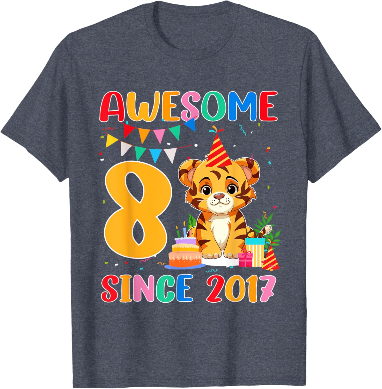 Cool 8 Year Old Birthday Tiger Lover T-Shirt Gift for Kids Since 2017 - 10