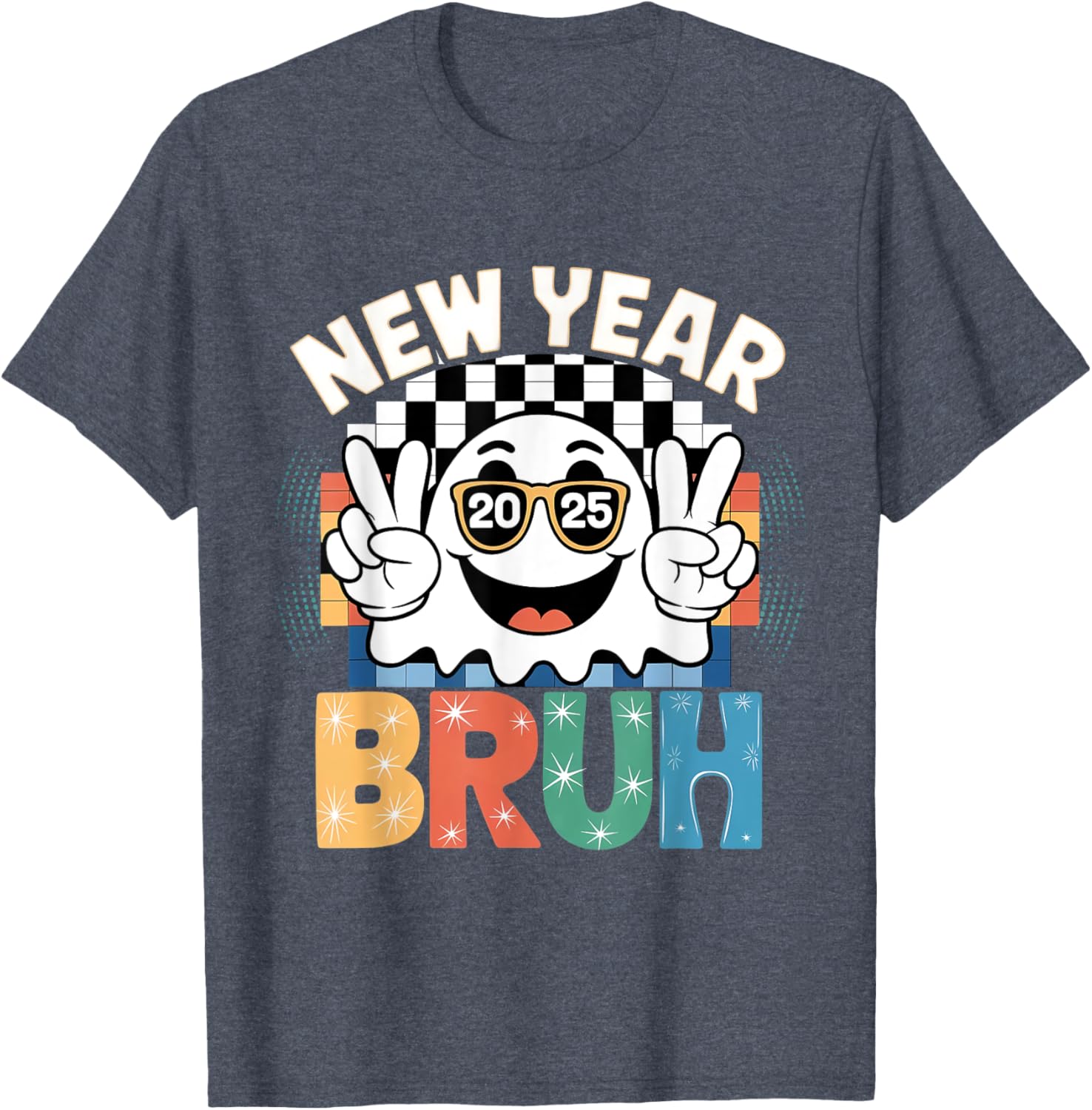 Cute Boo Ghost Happy New Year 2025 Vibes Funny Retro T-Shirt - 23