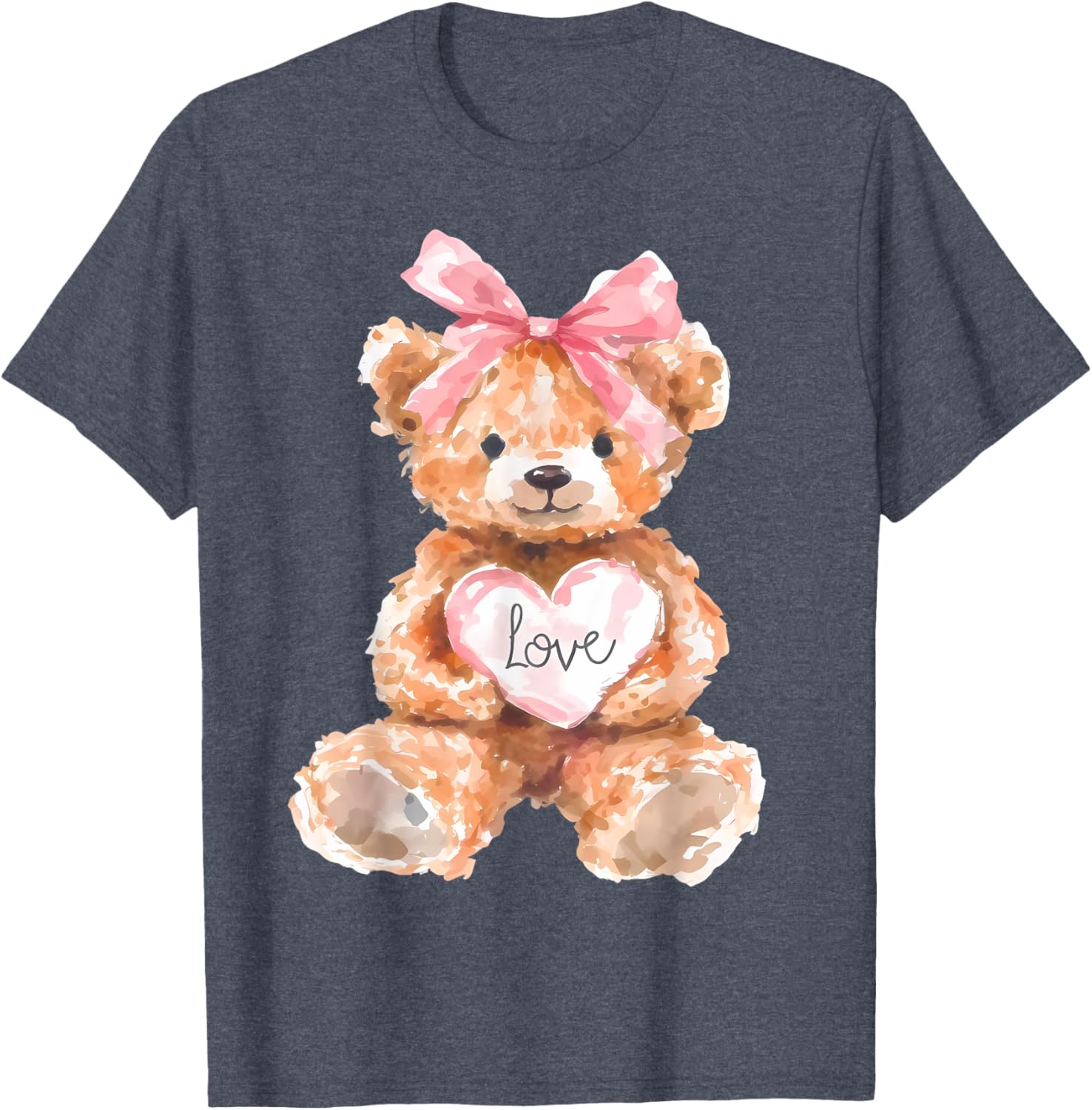 Watercolor Bear with Pink Bow Cute Valentine T-Shirt for Women and Girls - 14