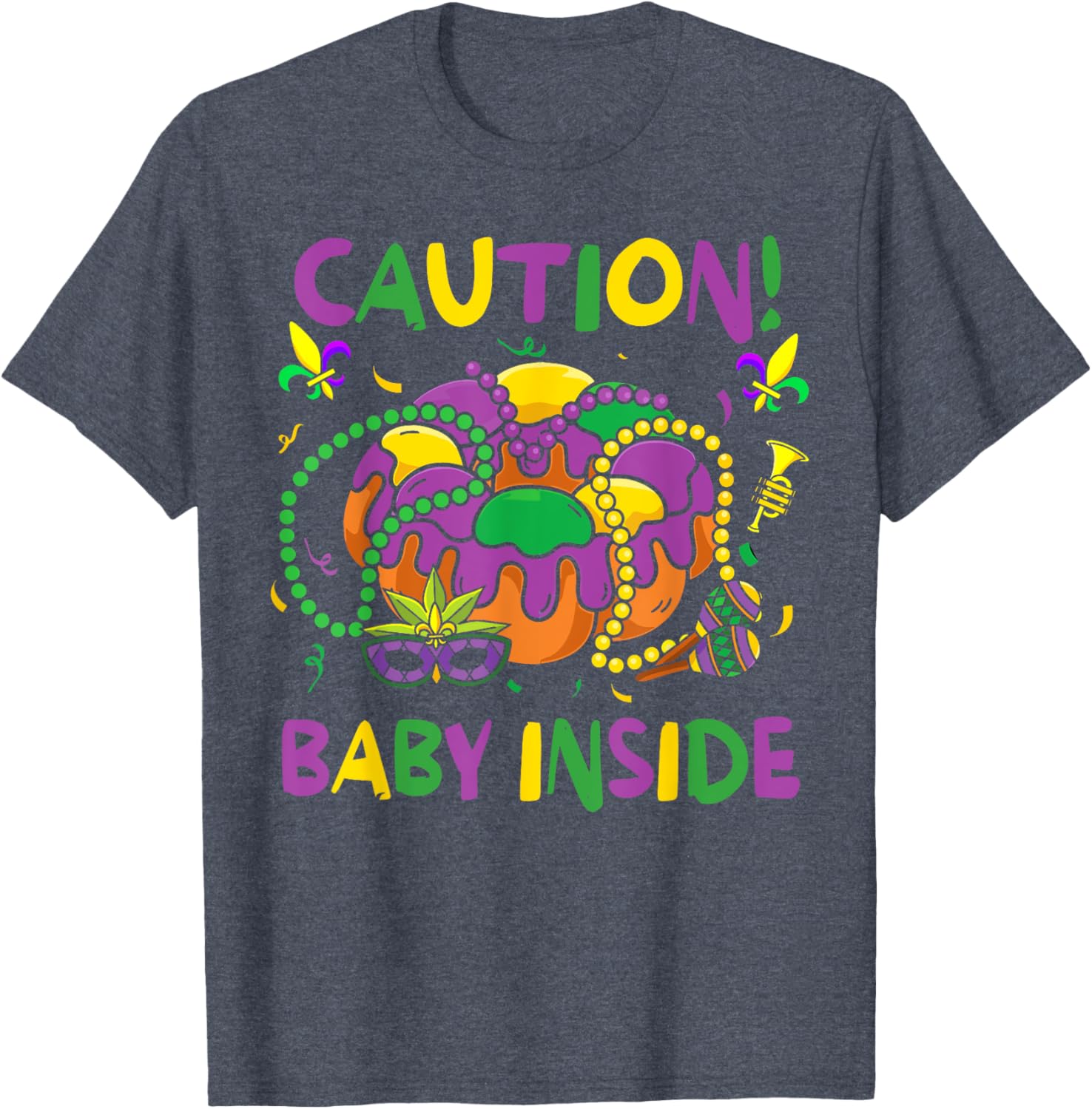 Caution Baby Pregnancy Mardi Gras Carnaval Cake T-Shirt for Moms-to-Be - 3