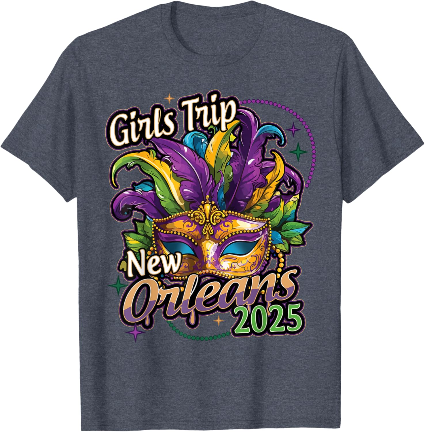 Girls Trip New Orleans 2025 Mardi Gras Mask Beads T-Shirt for Women - 9