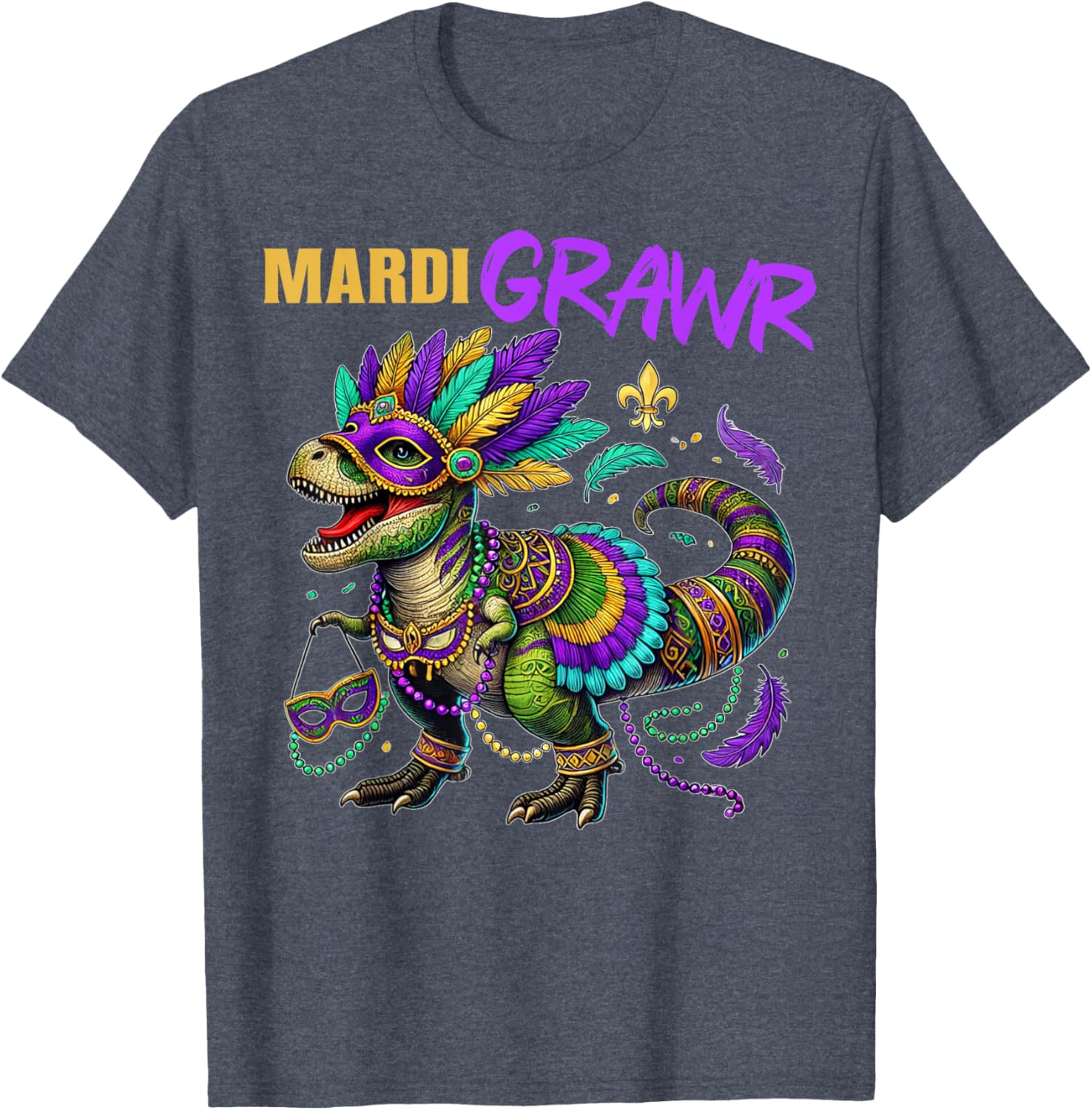 Funny T Rex Dinosaur Mardi Gras Party T-Shirt for Dino Lovers - 4