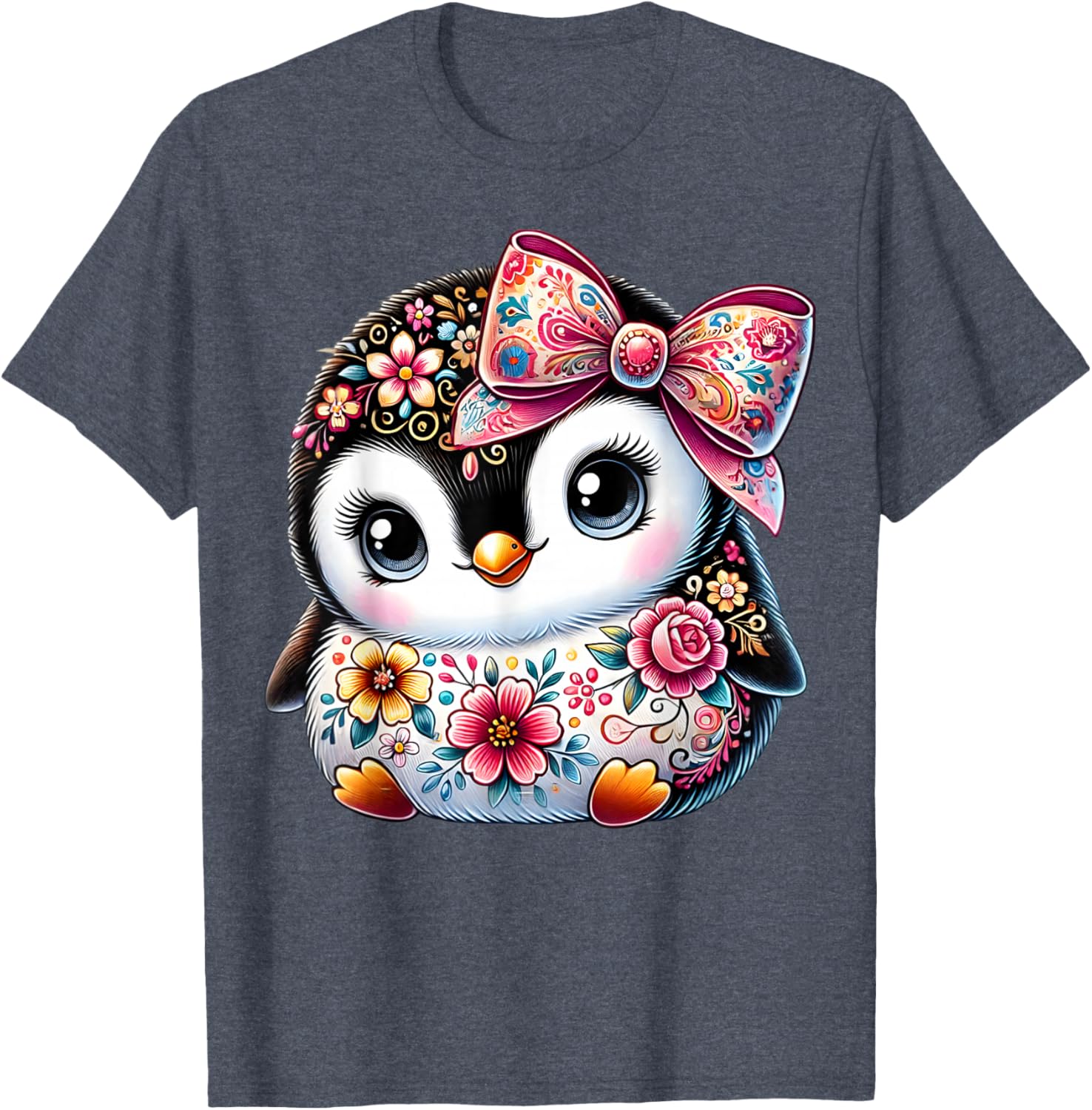 Cute Penguin Lover Floral Graphic T-Shirt for Girls and Women - 3