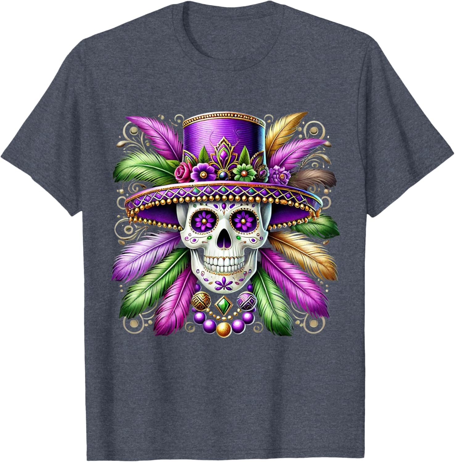 Sugar Skull Mardi Gras T-Shirt for Carnival Celebrations in New Orleans - 22
