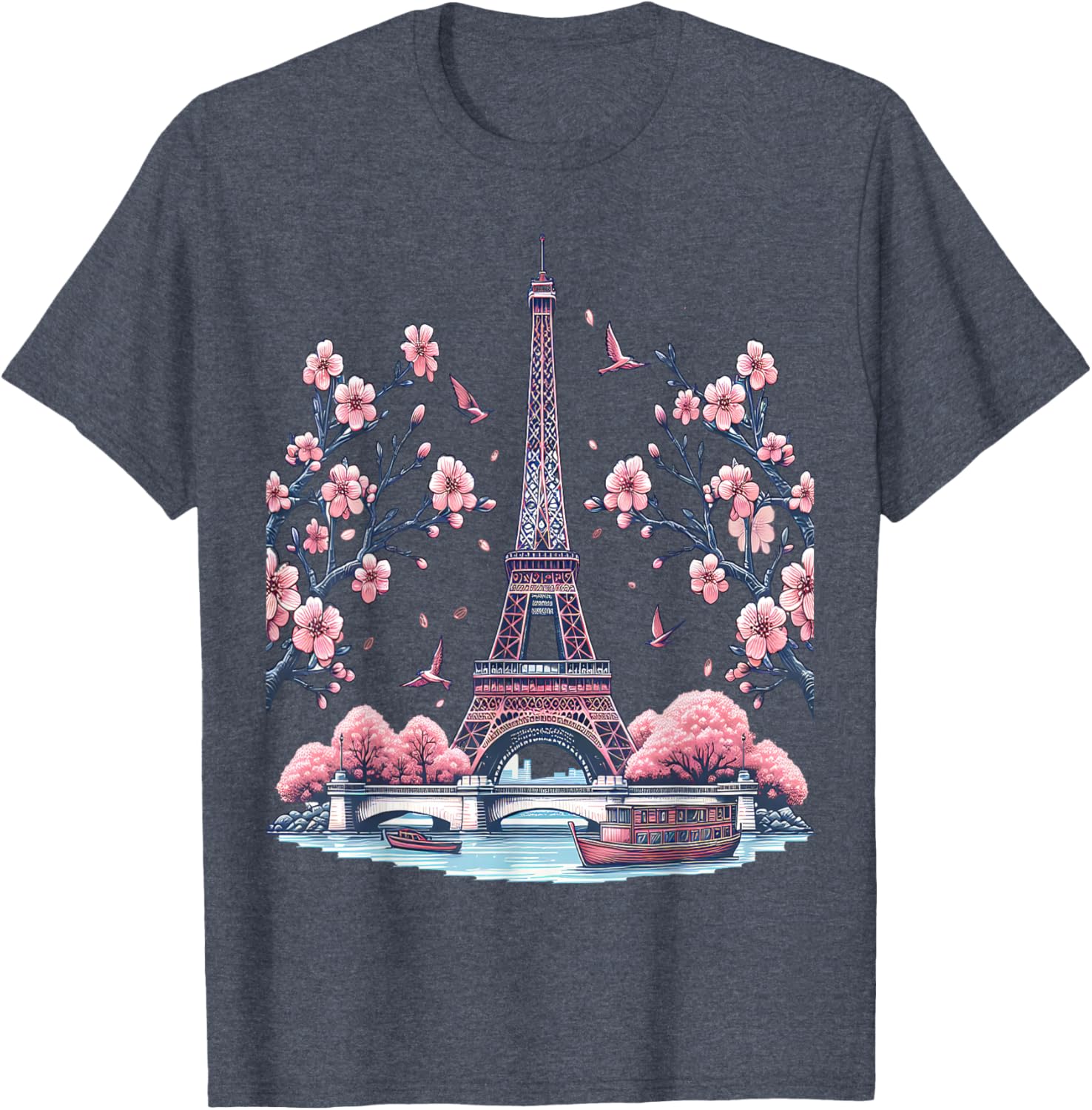 Parisian Souvenir Eiffel Tower Cherry Blossom T-Shirt for Travelers - 11