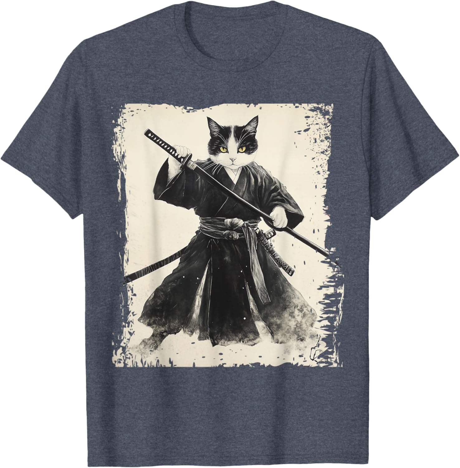 Samurai Cat Ukiyo-e Vintage Art Warrior Graphic T-Shirt for Cat Lovers - 3