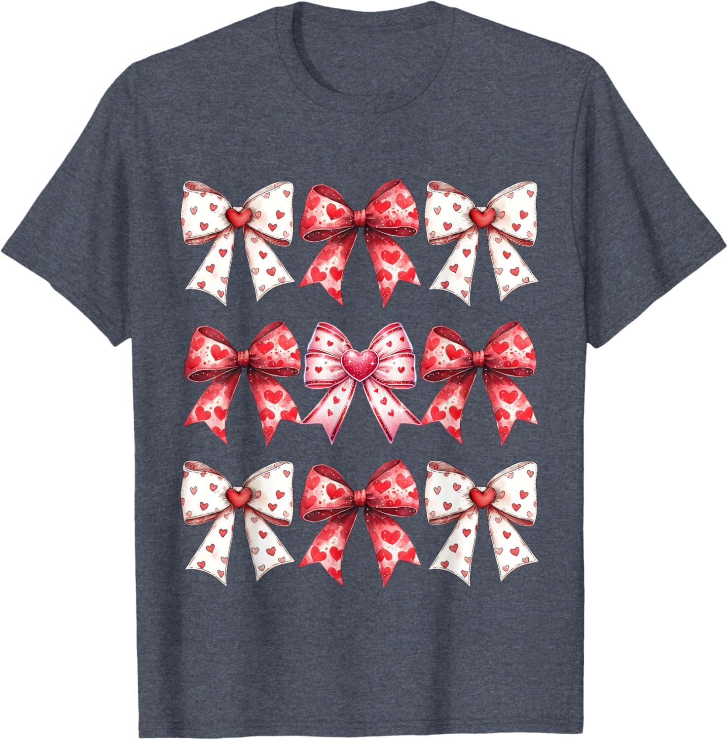 Valentine's Day Heart Coquette Bow Ribbons T-Shirt for Women and Girls - 11