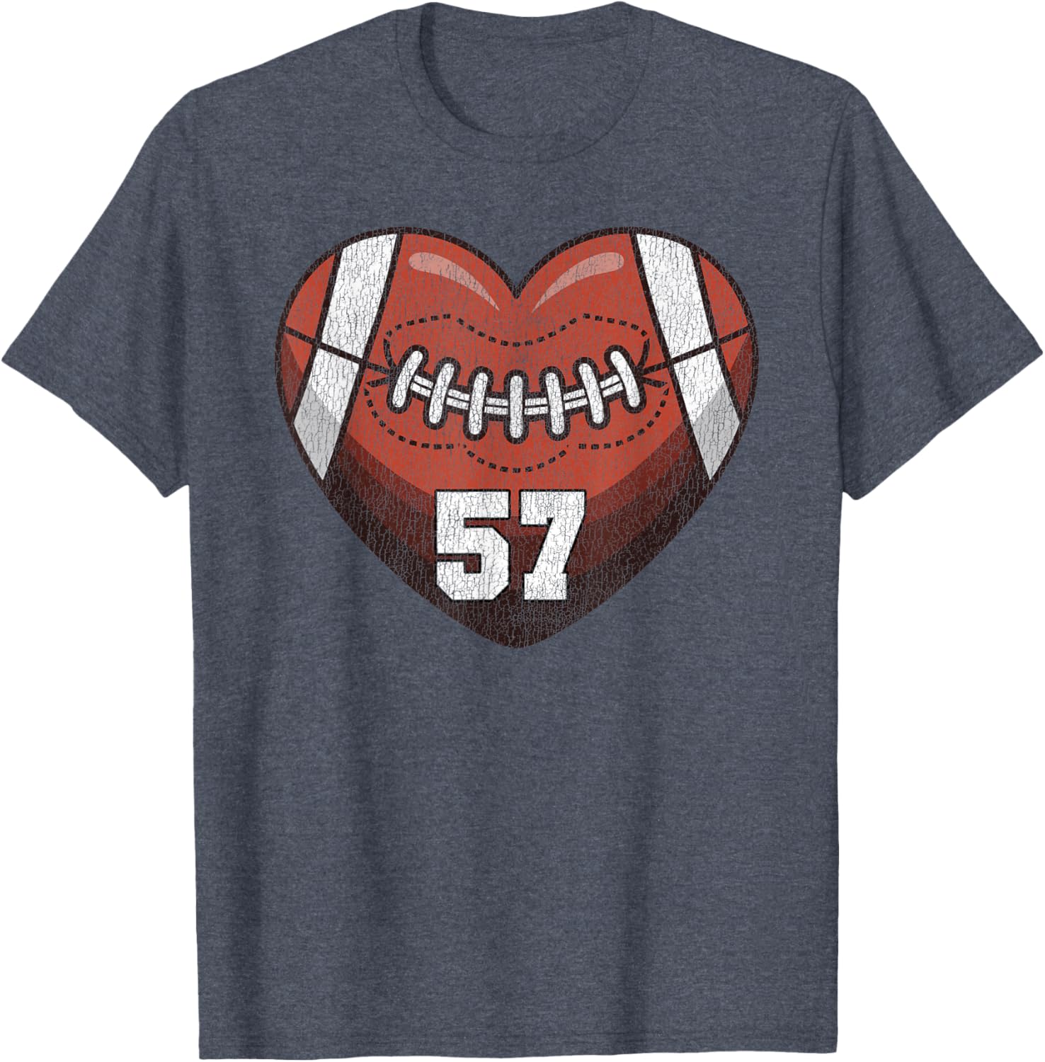 Football Number 57 Distressed Heart T-Shirt for Proud Football Moms - 19